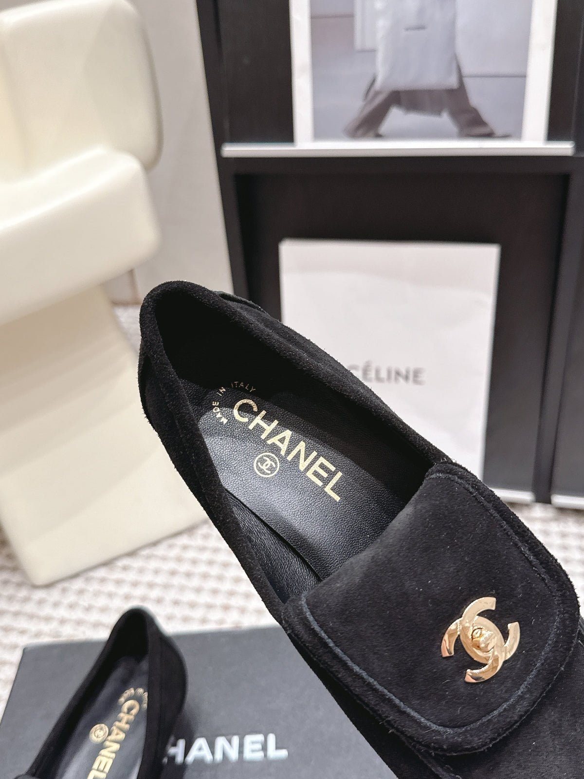CC 26S Loafers in Black Suede with Gold-Tone CC Logo