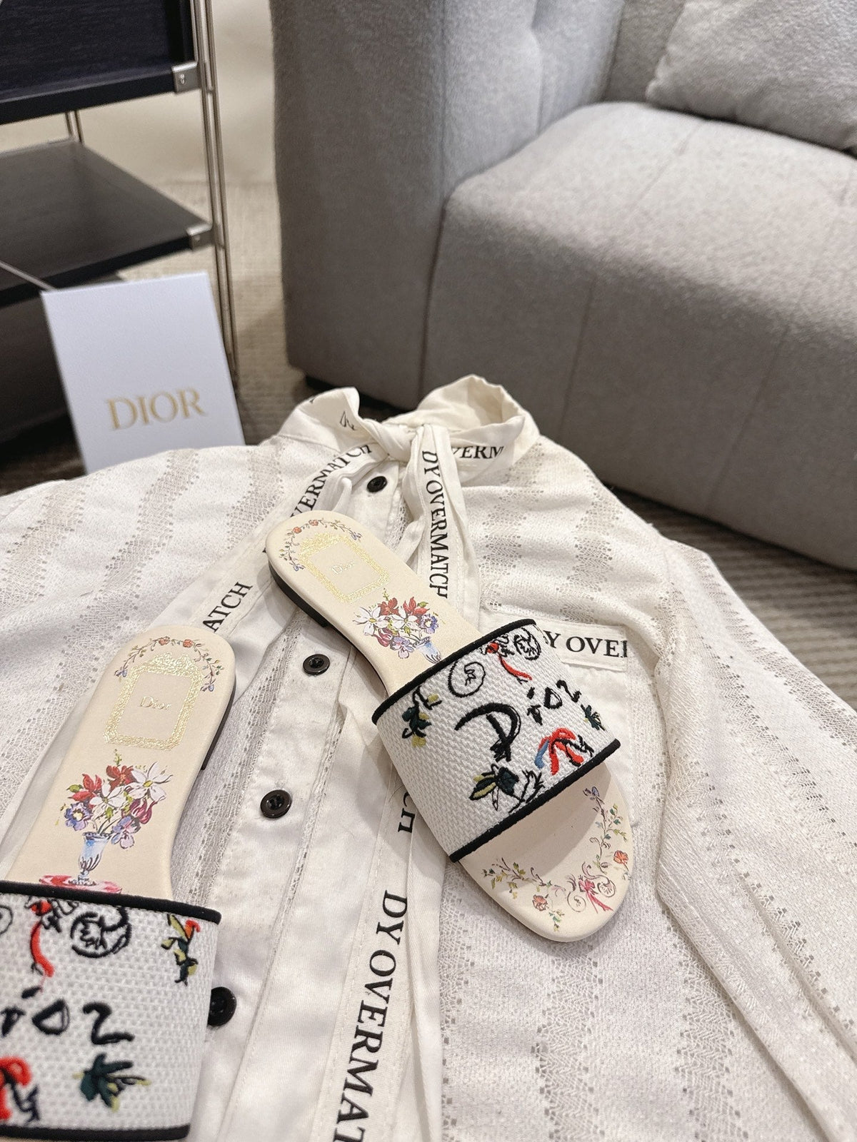 CD 26s D Way Slide Multicolor Dior Jardin D'Hiver Embroidered Cotton 731952