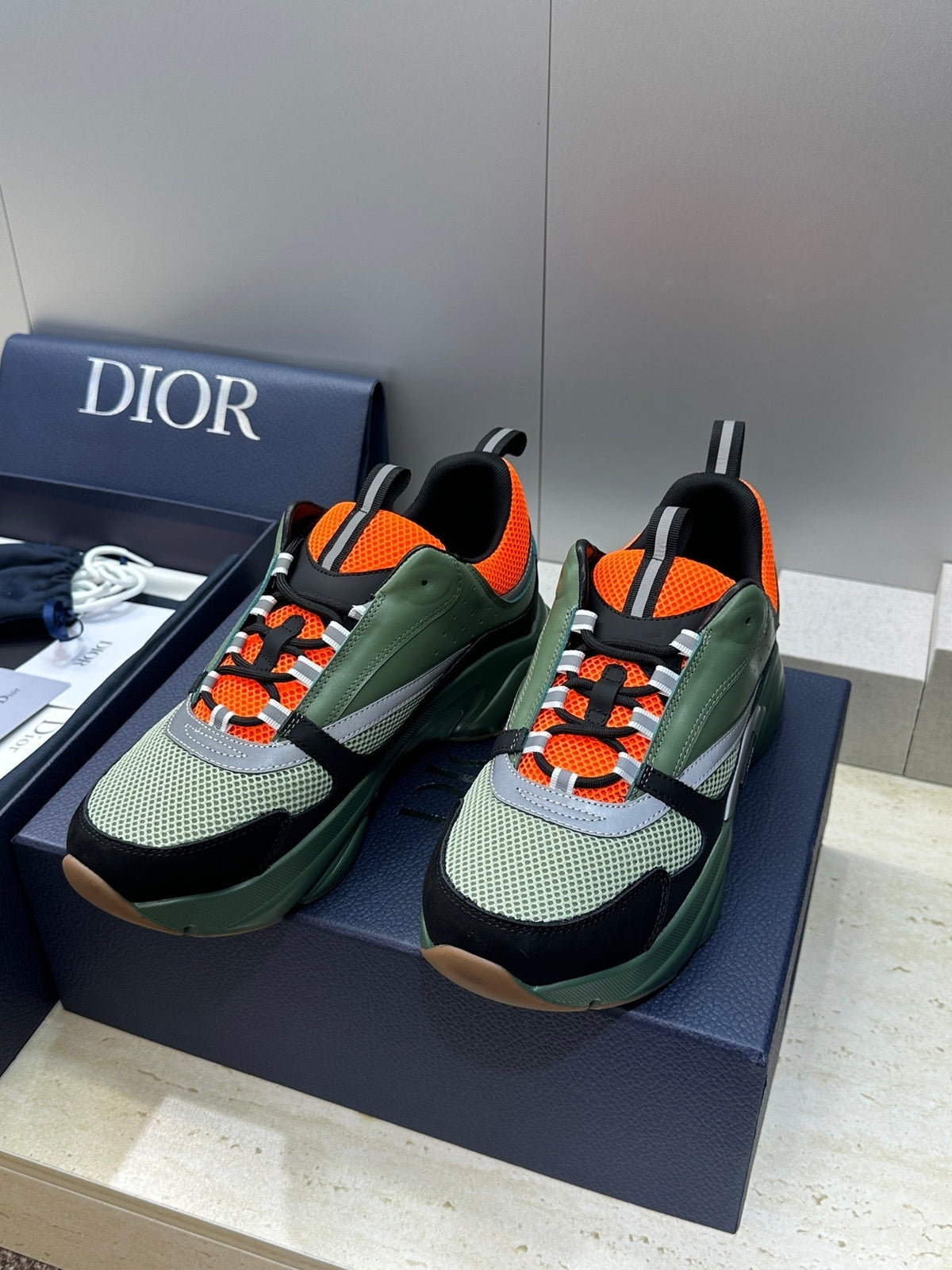 CD 26s Men B22 Sneakers Khaki Green Light Green Mesh Orange Trim 825104