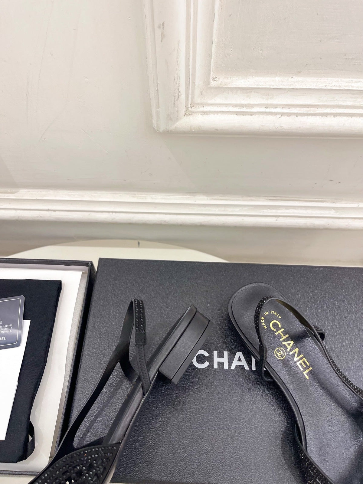 Chanel 26s Flat Pointed Toe Slingback Black Mesh