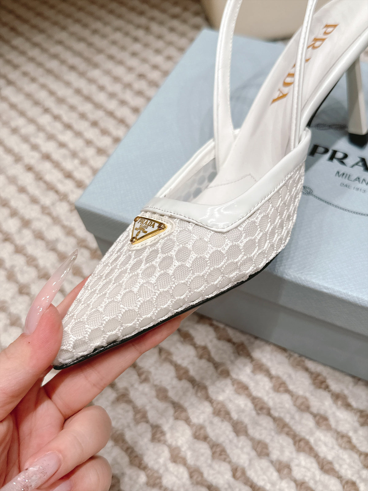 Prada 2026 Pointed-Toe Slingback 75mm Mesh 173939