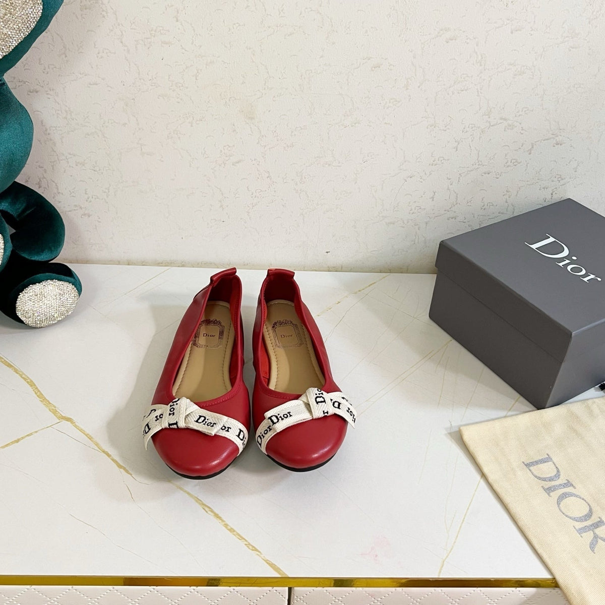 Dior 26s Bow Ballet Flats Dark Red Calfskin