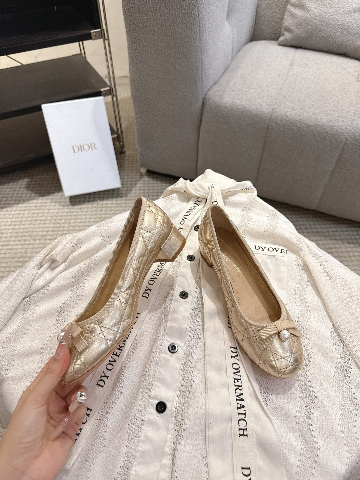 Dior 26s Low Block Heel Pumps Gold Lambskin