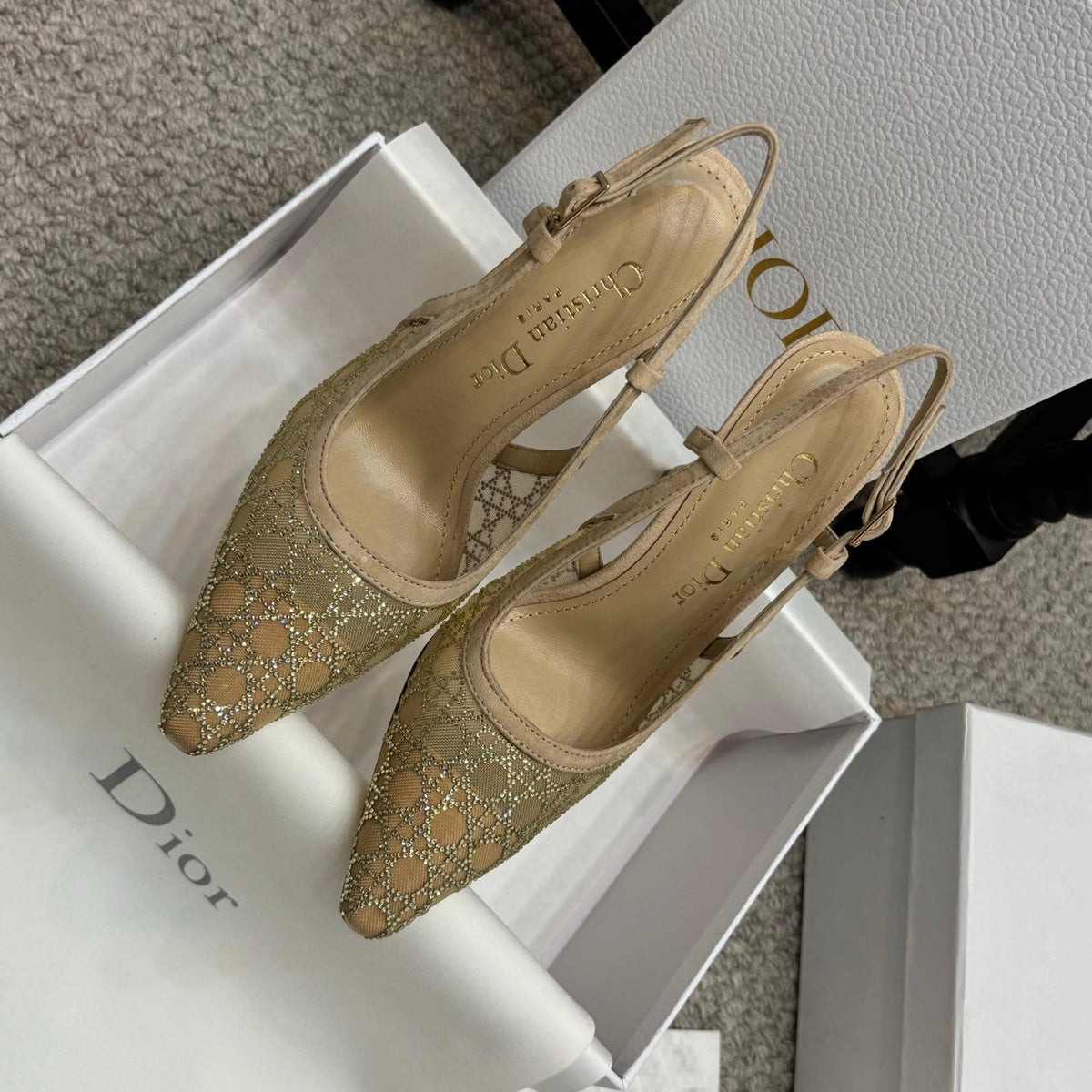 CD Rhinestone 10cm Slingback Sandals Mesh 157559