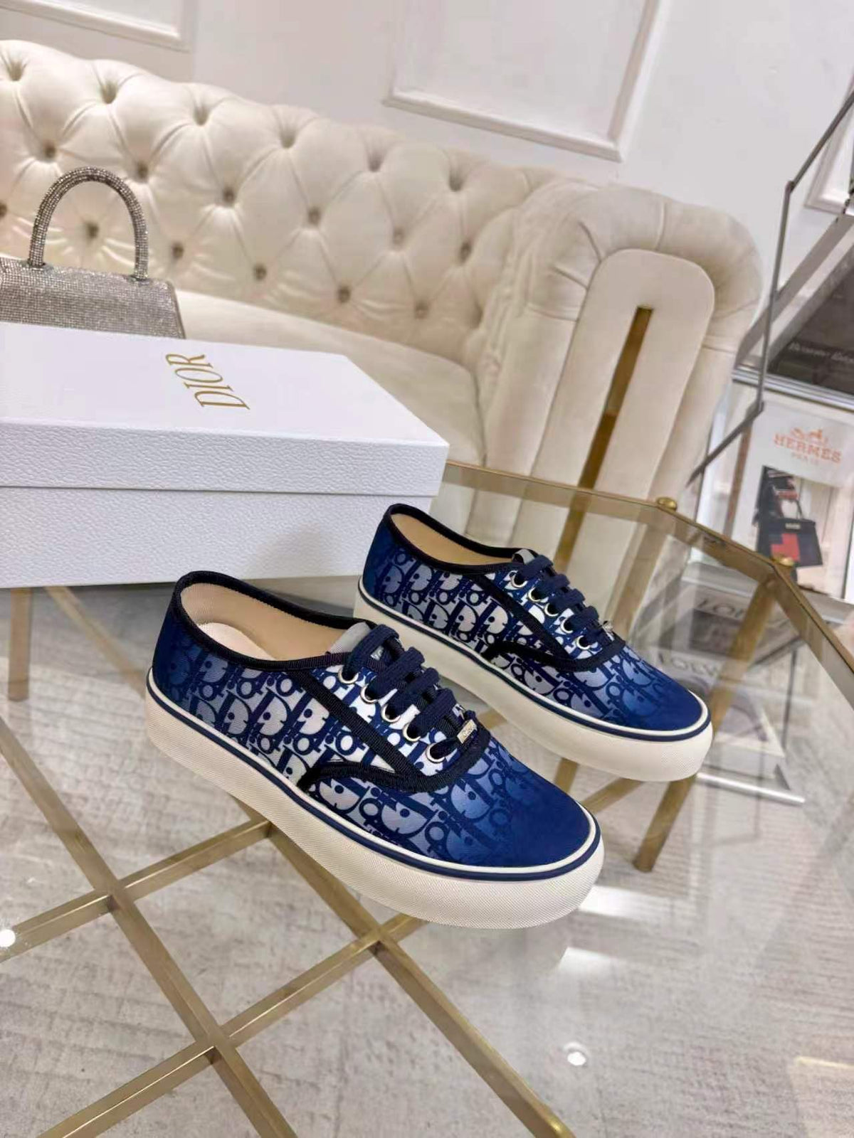 CD 26s Low Top Sneakers Blue Dior Oblique Canvas 529381