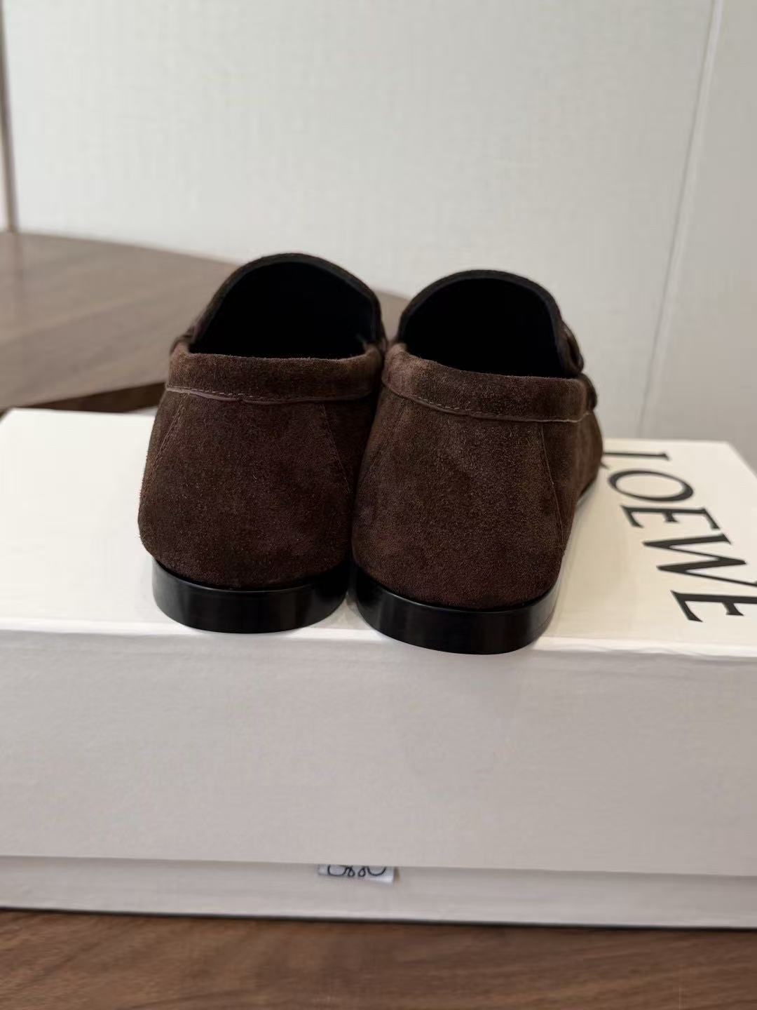 Loewe Double L Loafer in Dark Brown Suede Calfskin