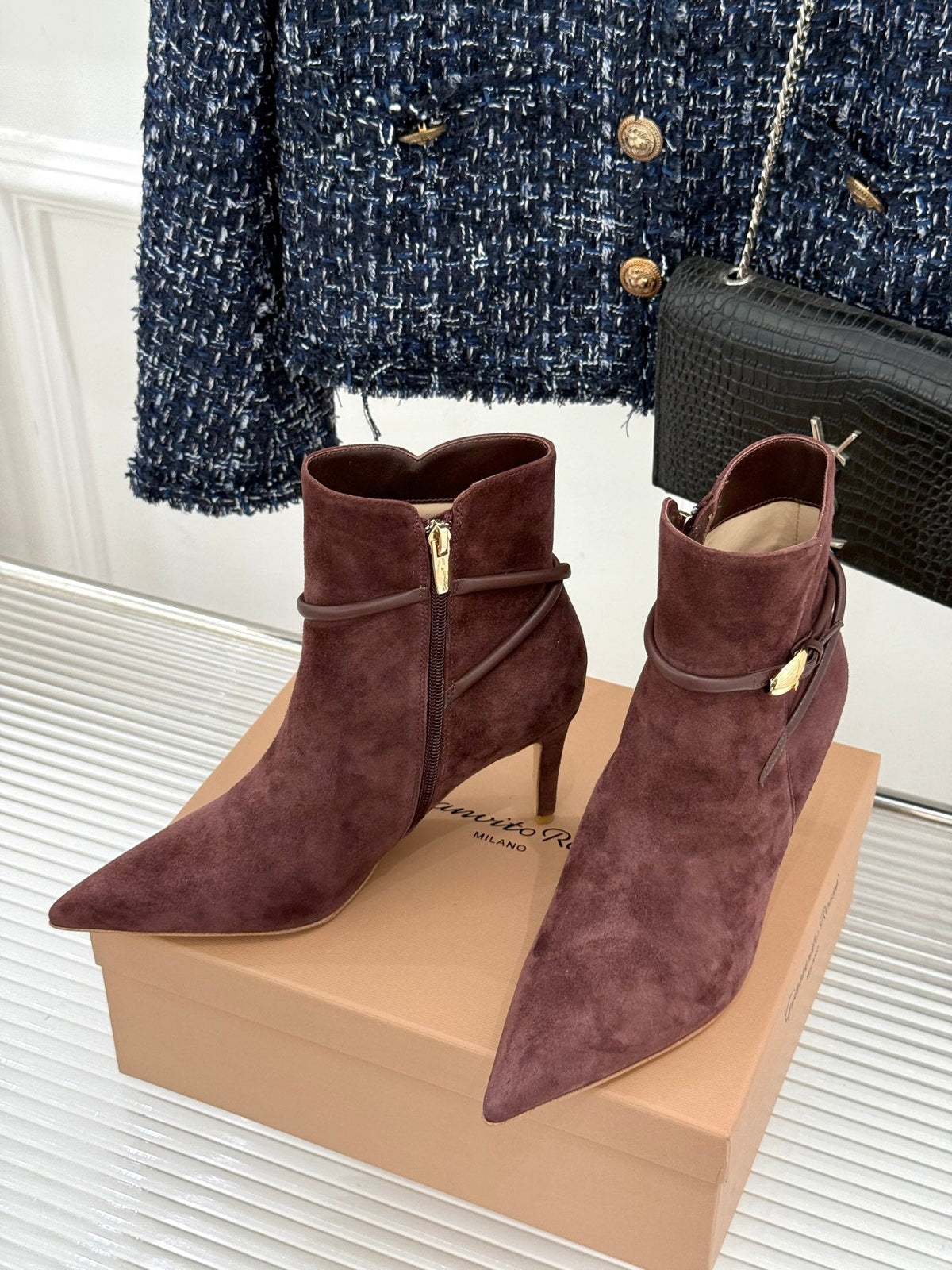GR 26s Jungle Mamba Booties 8cm Burgundy Suede 175080