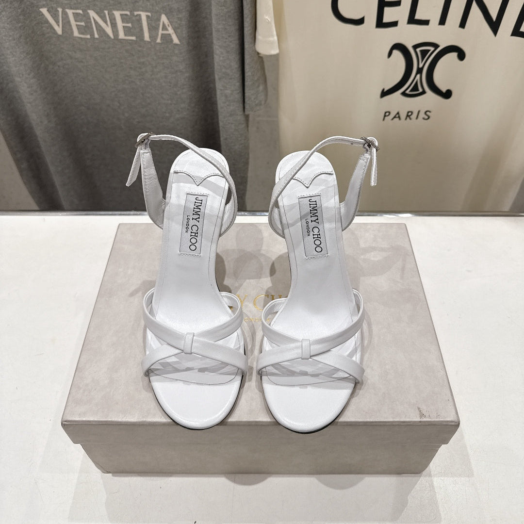 Jimmy Choo 26S High-Heeled Sandals 10.0cm White Lambskin 825194