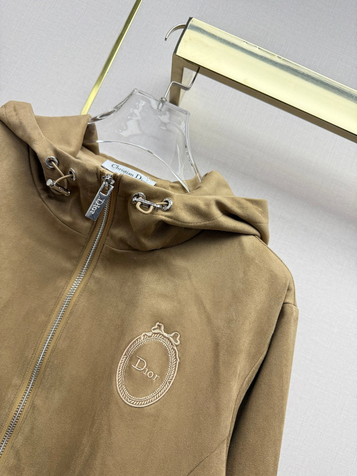 CD 26SS Hooded Trench Coat Embroidered Pattern Suede 437677