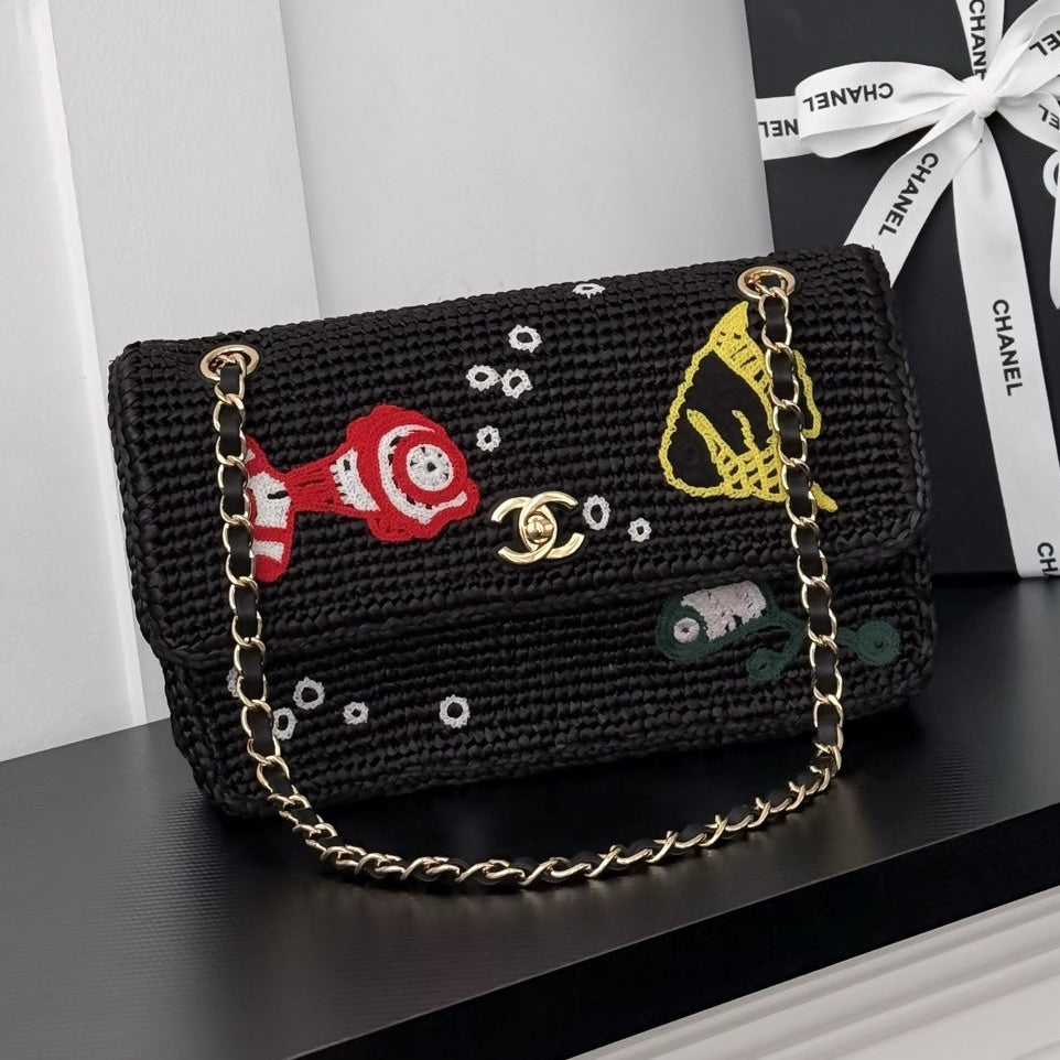 Chanel 2026 Small Cruise Flap Bag 26cm Black Braided Raffia