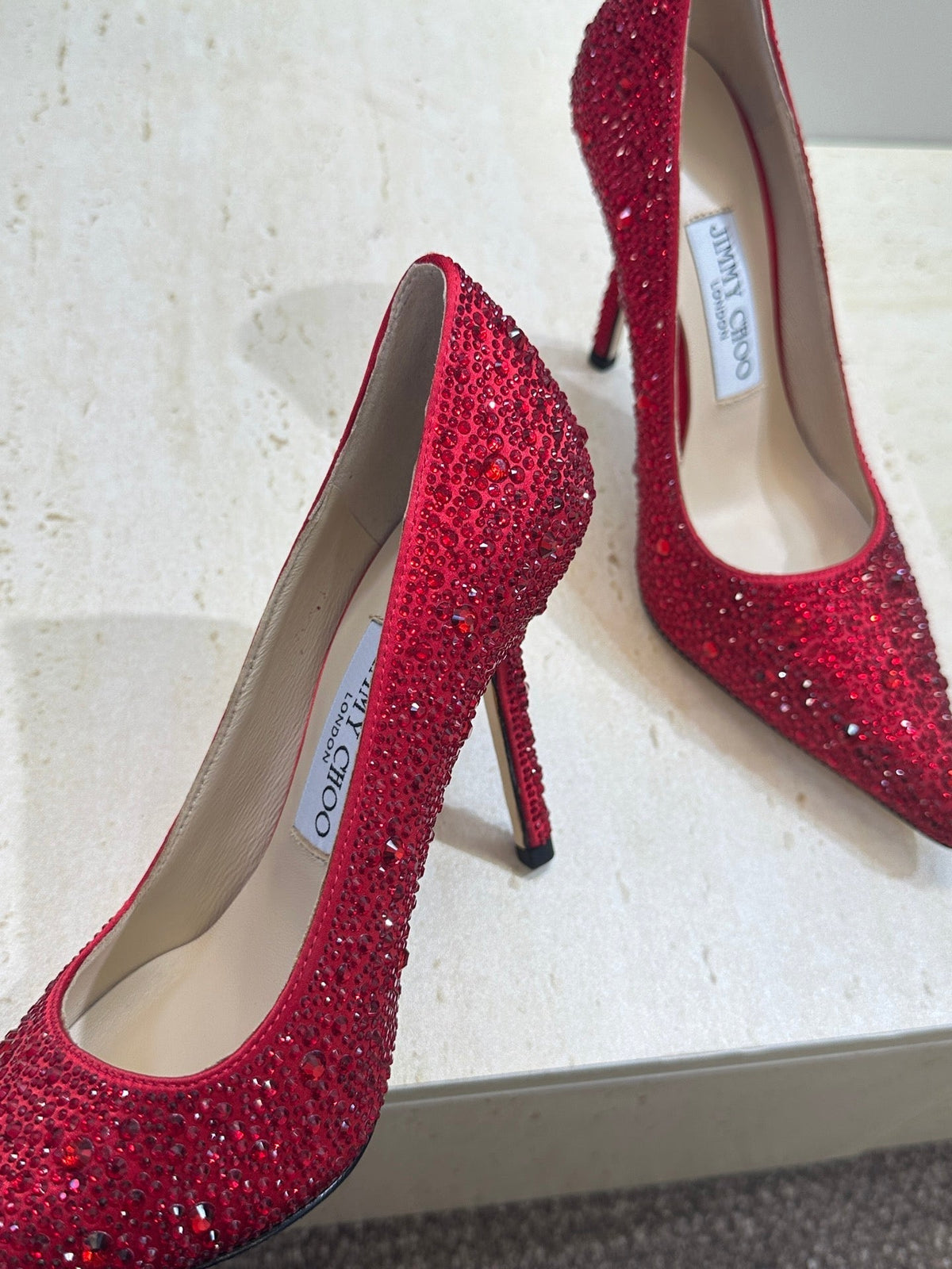 Jimmy Choo 26S High Heels 9.5cm Red Crystal-Embellished 839154