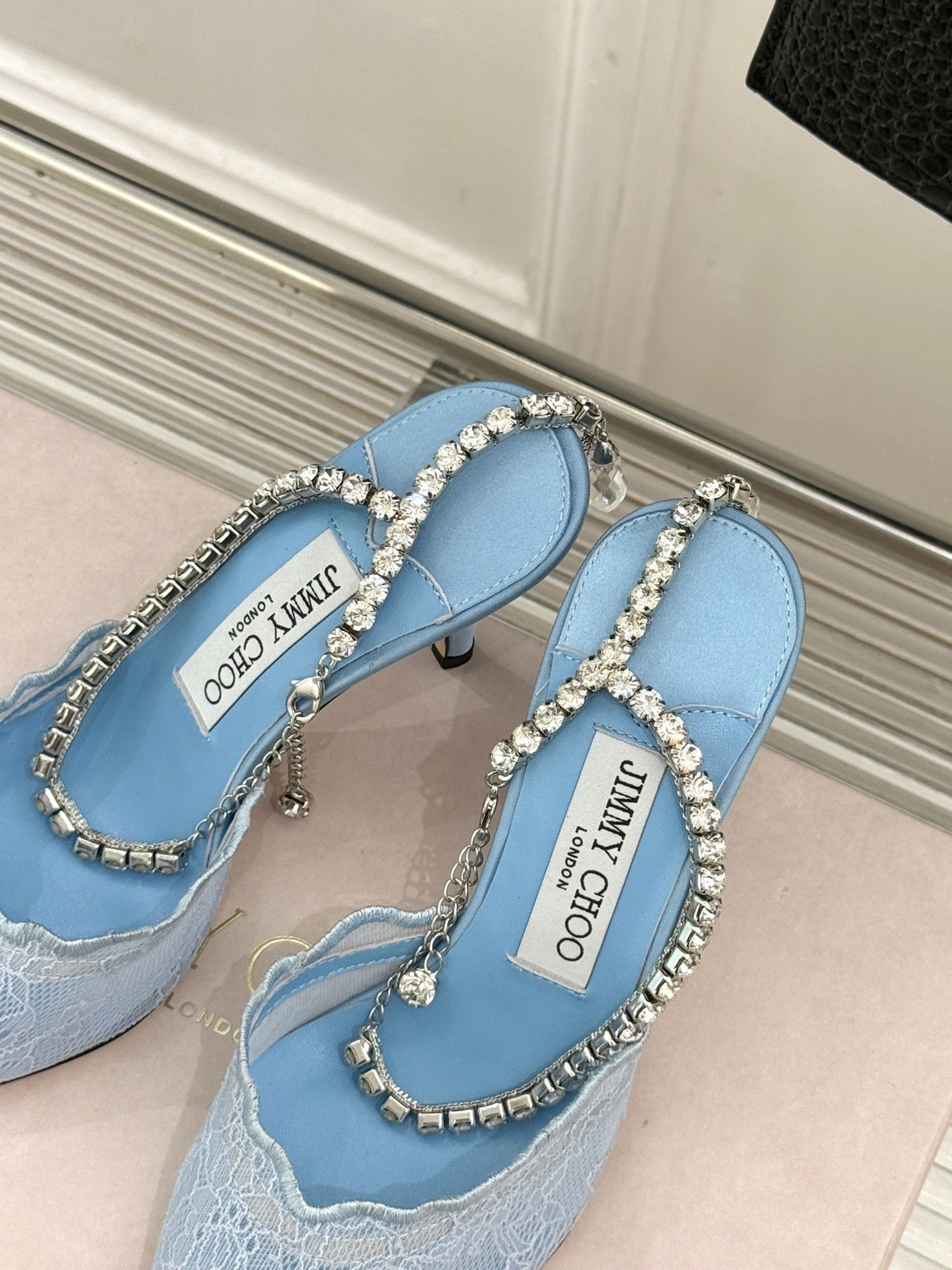 Jimmy Choo 26S Embellished High-Heeled Sandals 8.5cm Blue Lace 483195