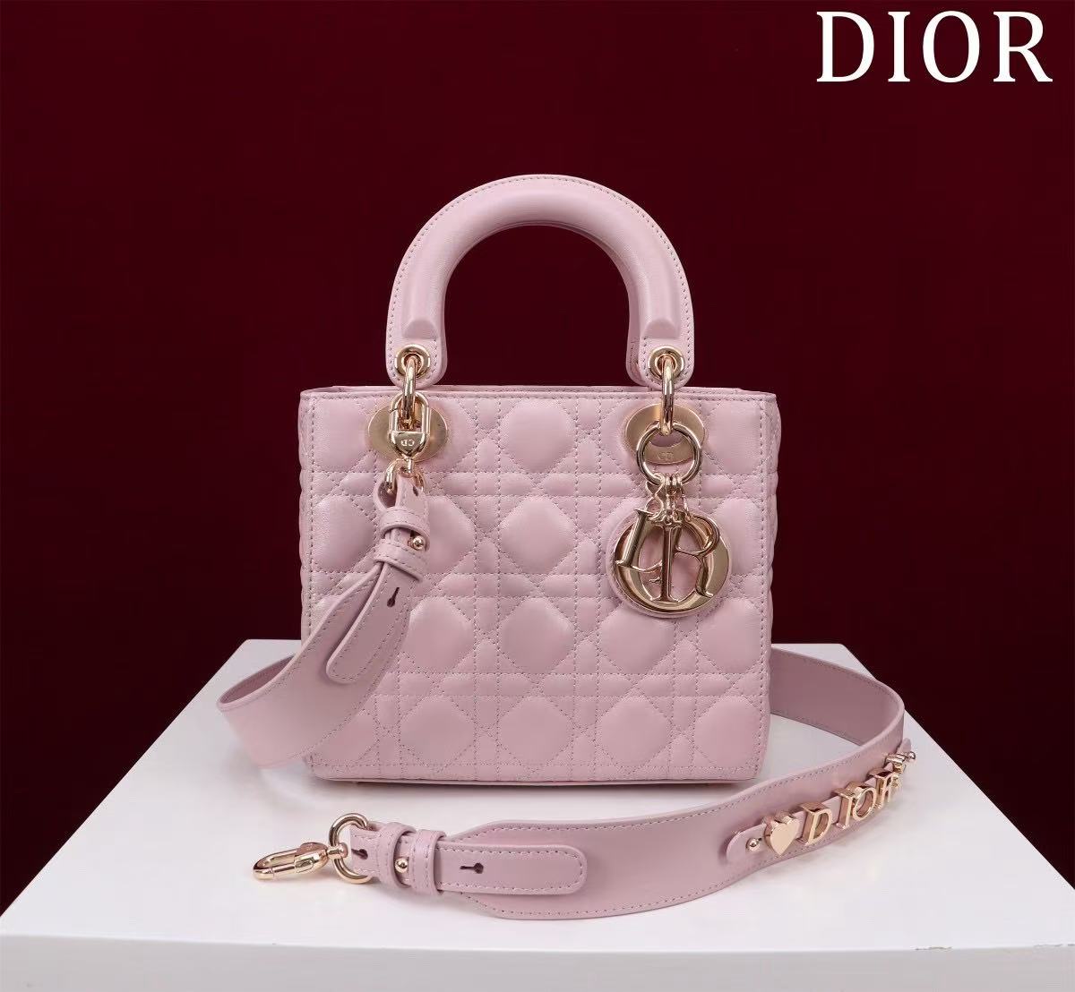 CD Medium Lady Dior 24 Bag Light Pink Lambskin
