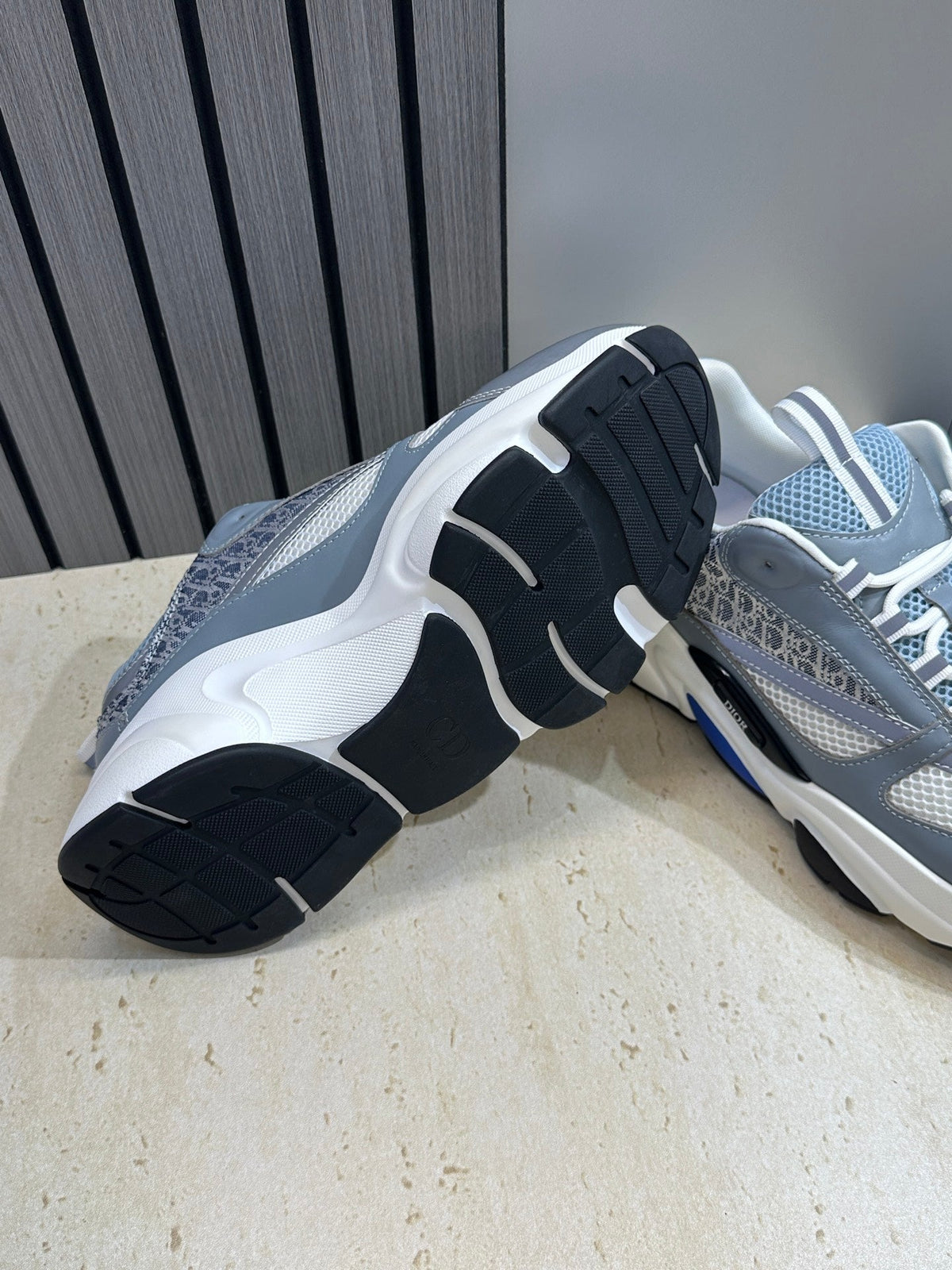 CD 26s Men B22 Sneakers Grey Light Blue Oblique Jacquard Canvas 491052