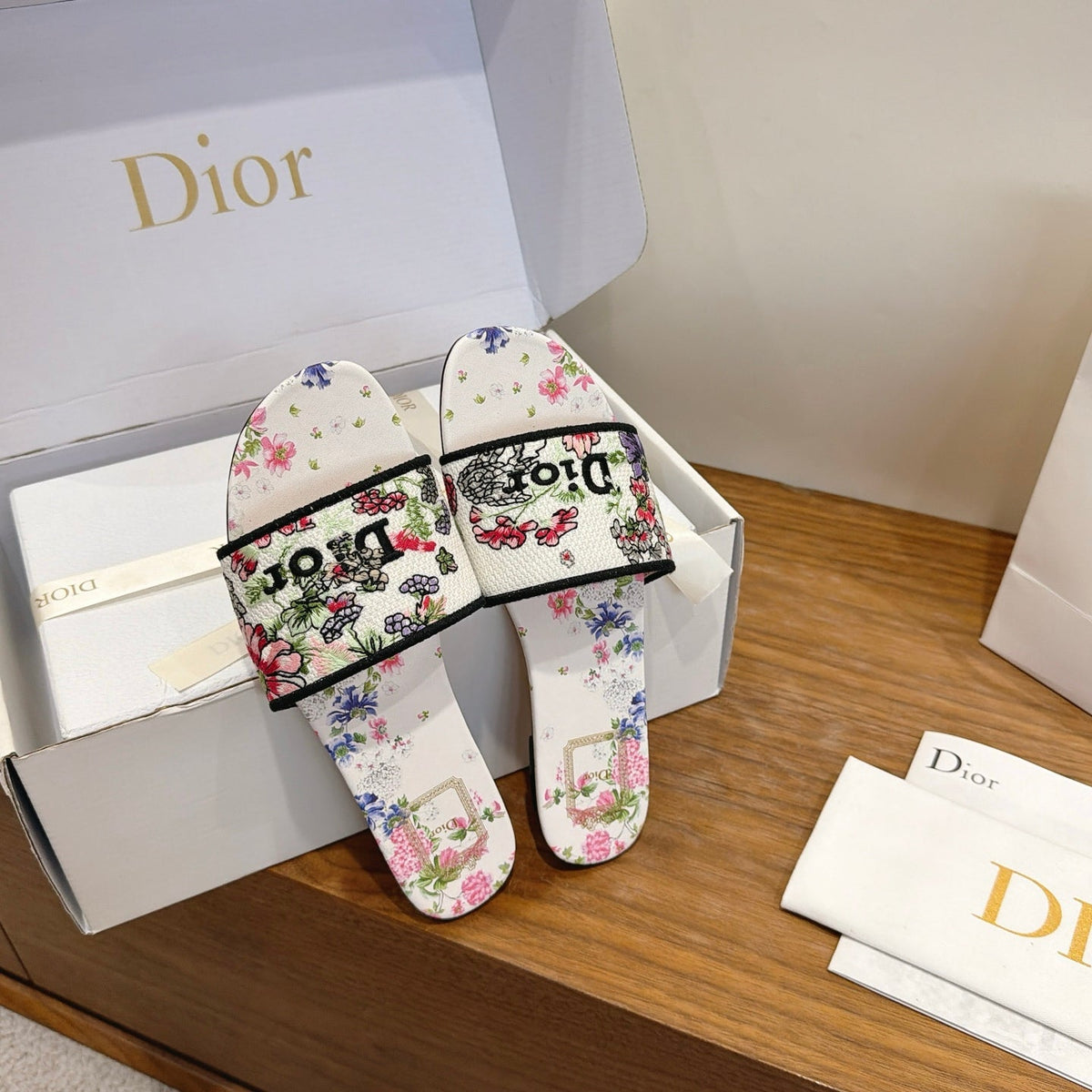 CD 26s Flat Slide Sandals Multicolor Embroidered Canvas 739158