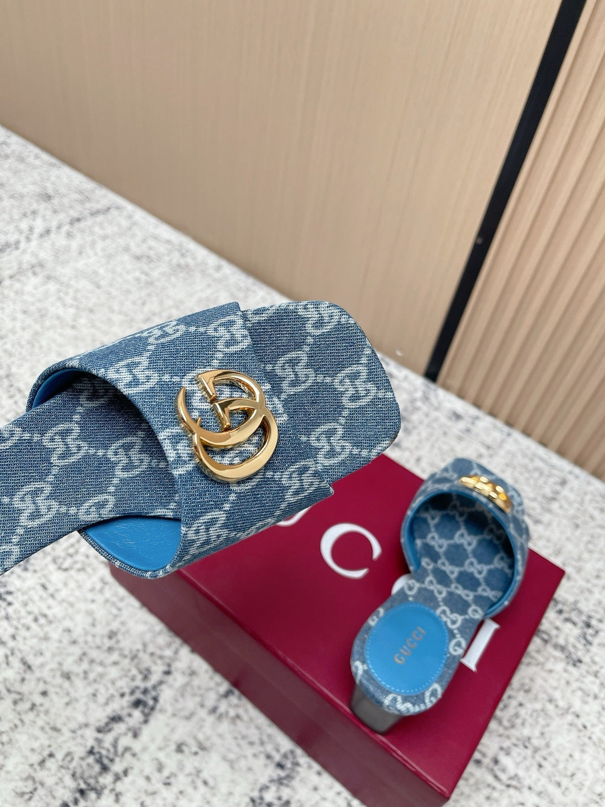 Gucci 26s High Heels Blue Denim Gold Hardware