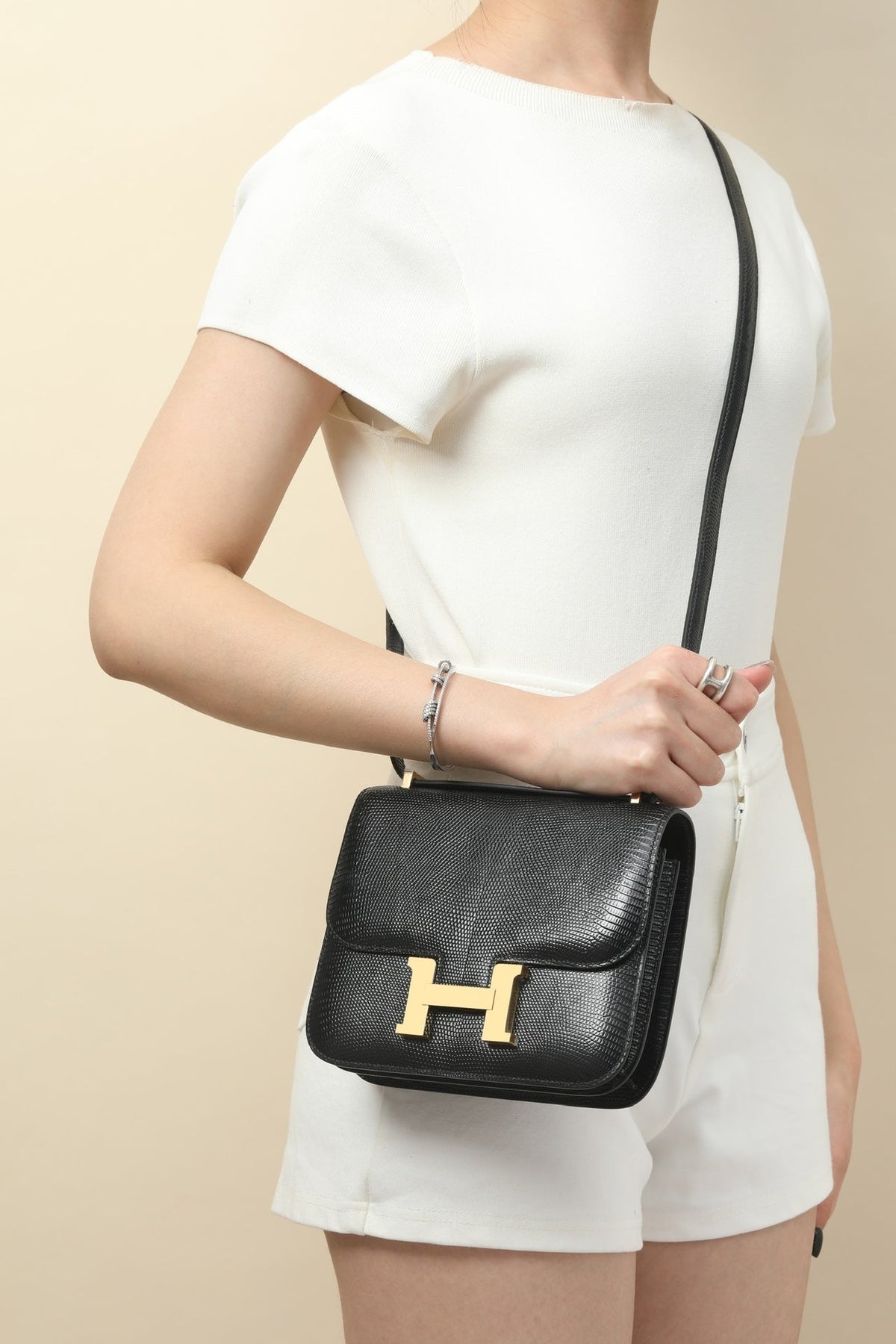 High-end Hermes 2026 Constance Bag 18cm Black Lizard Skin