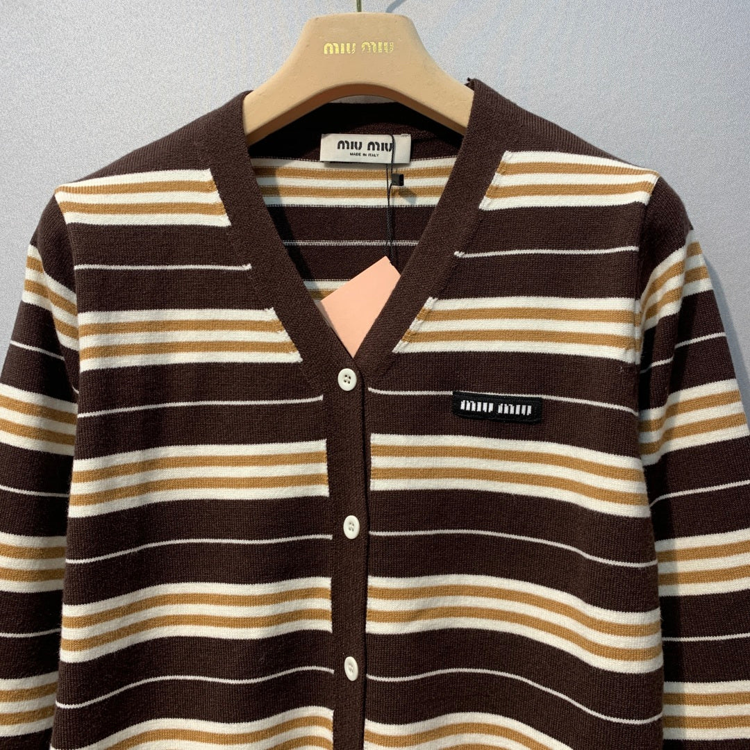 Miumiu 2026 Striped V-Neck Cardigan Wool 421177