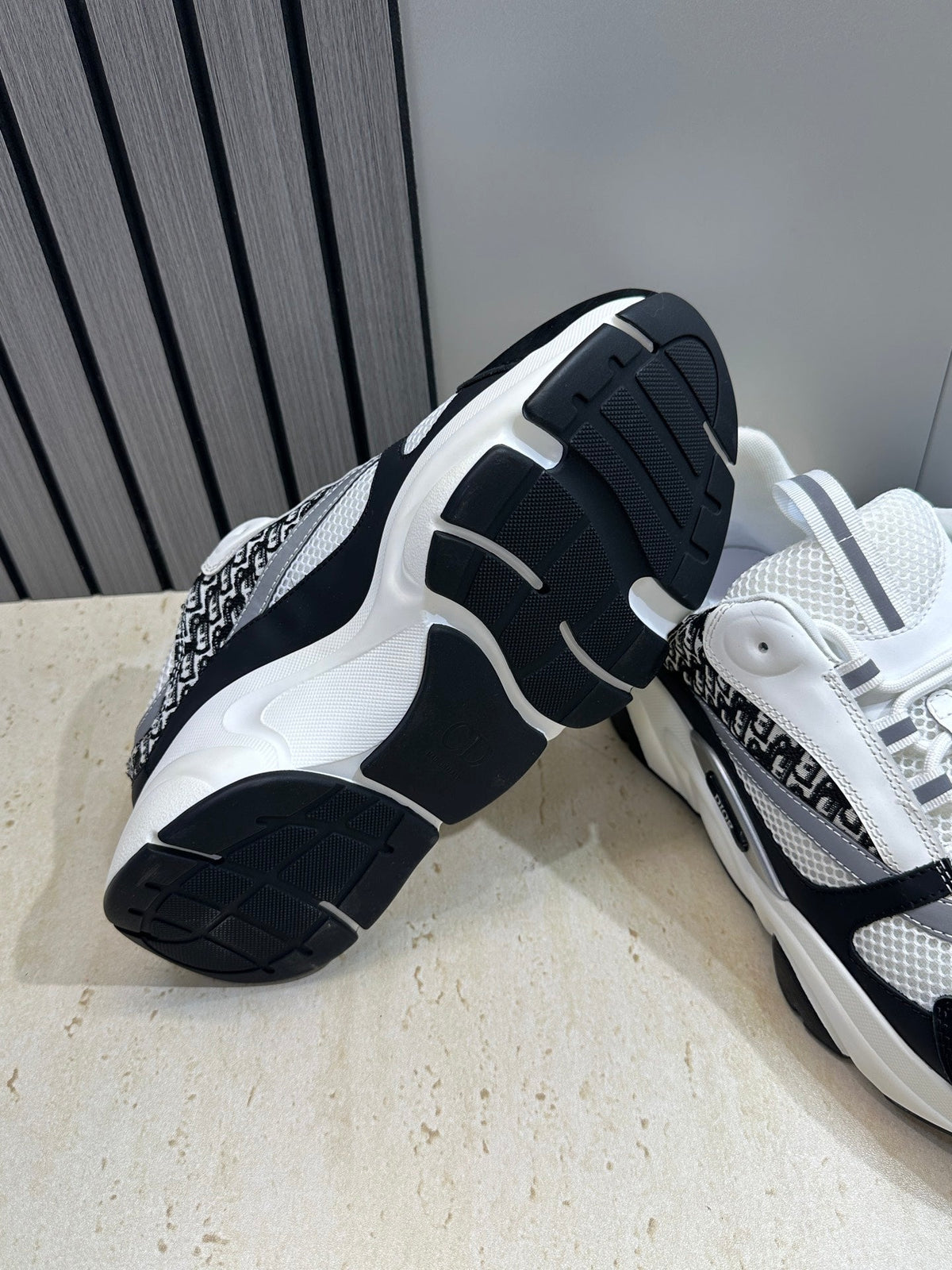 CD 26s Men B22 Sneakers Black White Oblique Jacquard Canvas 481952