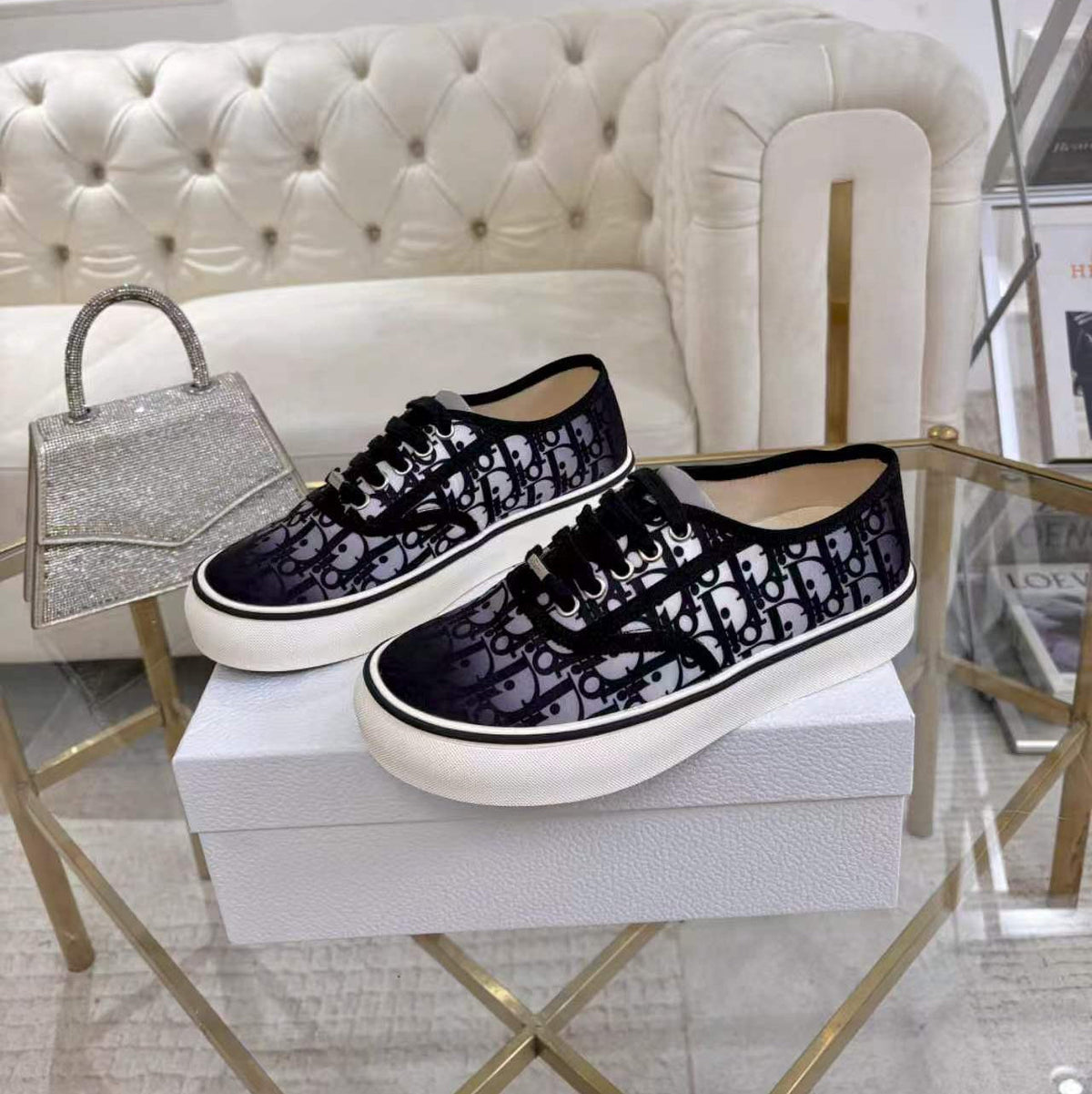 CD 26s Low Top Sneakers Black Dior Oblique Canvas 374925