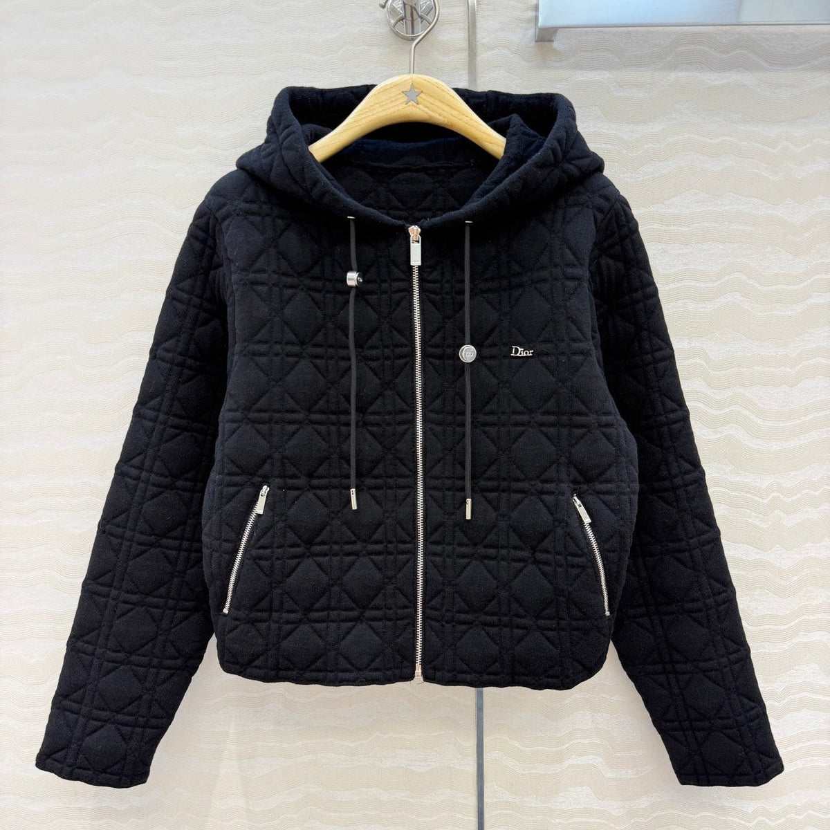 CD 26FW Hooded Zipped Macrocannage Jacket Black Wool 441043