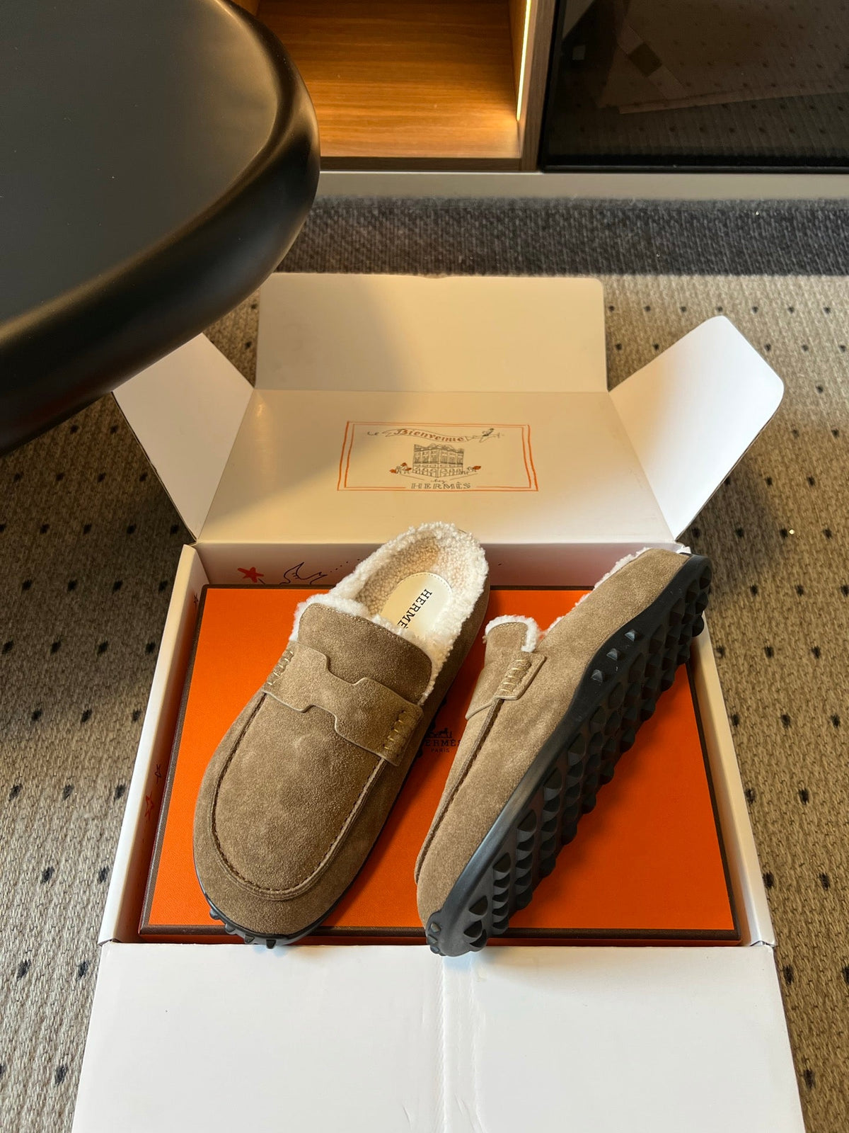 HM 26S Destin Mules Greyish Beige Suede