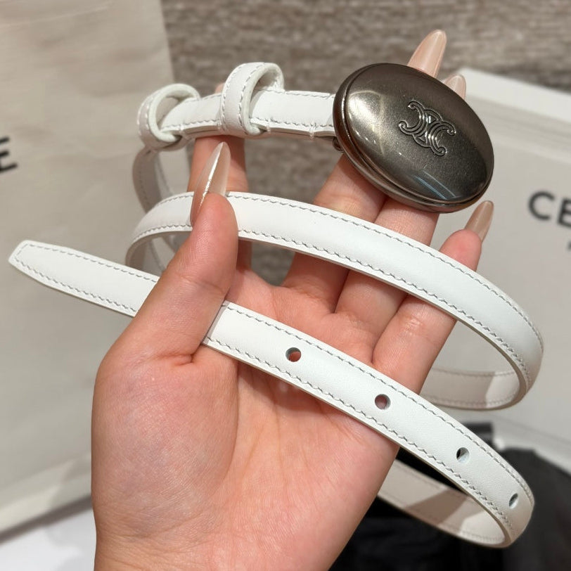 Celine 2026 Triomphe Dark Silver Buckle Belt 13mm Leather