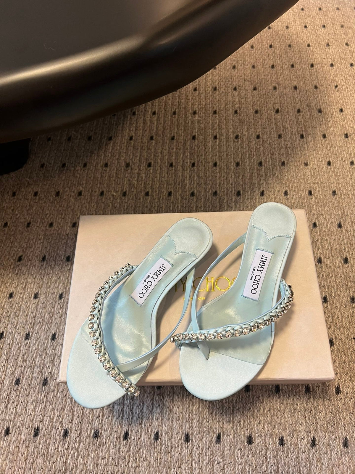 Jimmy Choo 26S Crystal Thong Sandals 4.5cm Pastel Blue Satin And Lambskin 629148