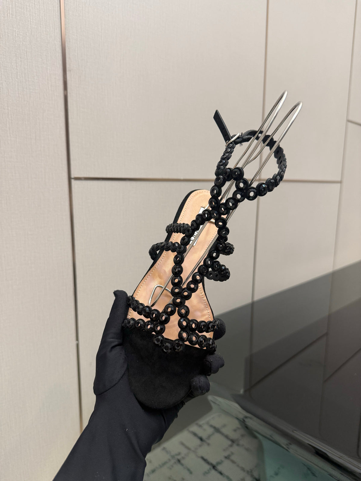 Aquazzura 26s Ankle-Strap Sandals Black Suede 492817