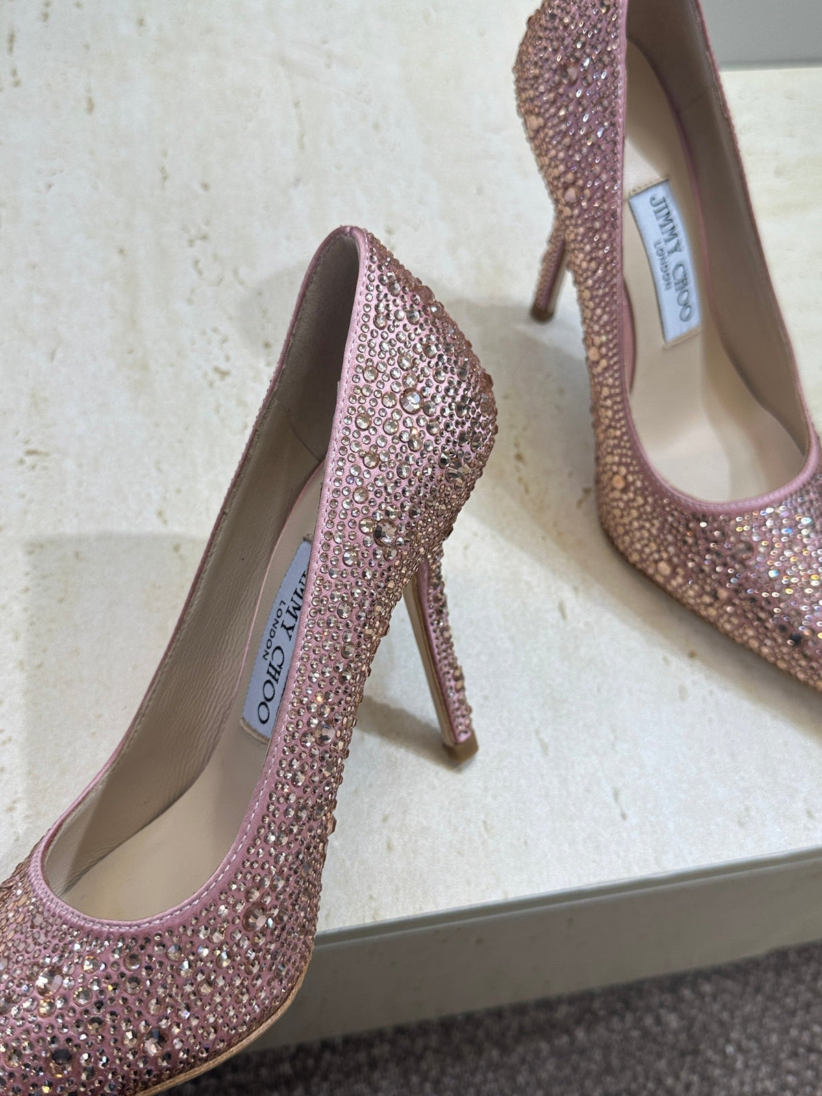 Jimmy Choo 26S High Heels 9.5cm Pink Rose Gold Crystal-Embellished 481935