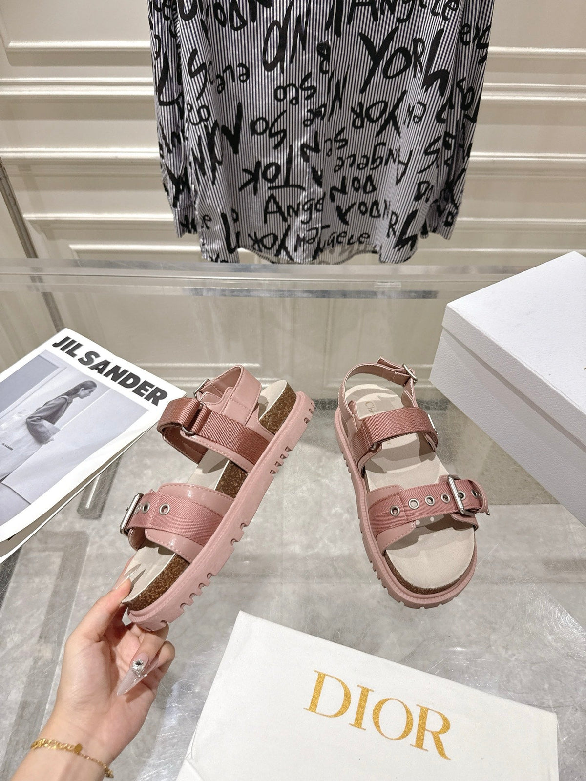 CD 26s Buckle Sandals Nude Pink Canvas 529406