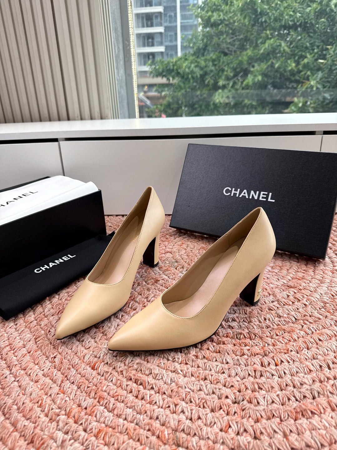 Chanel 26s High Heels Beige Smooth Lambskin