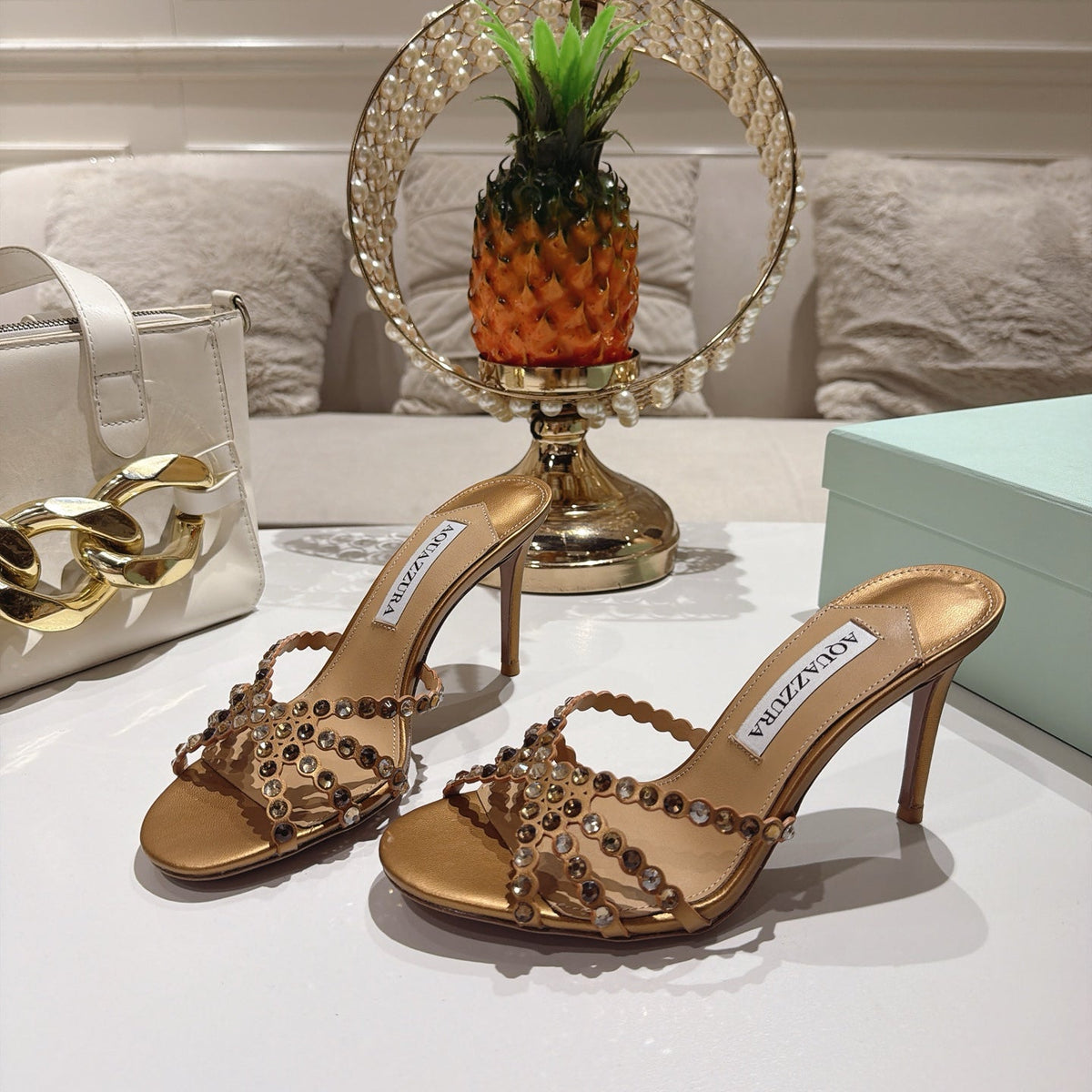 Aquazzura 26S High-Heel Sandals 8.5cm Metallic Gold Calfskin