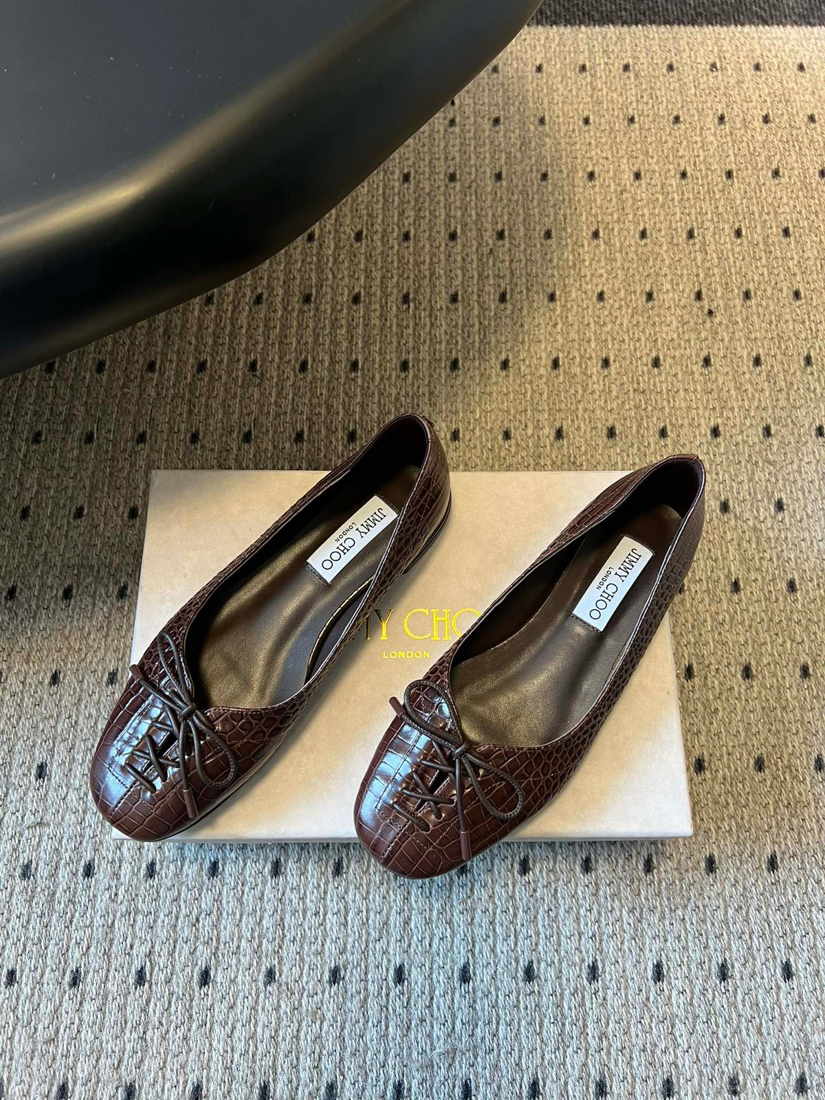 Jimmy Choo 26S Classic Ballet Flats Dark Brown Calfskin 391482