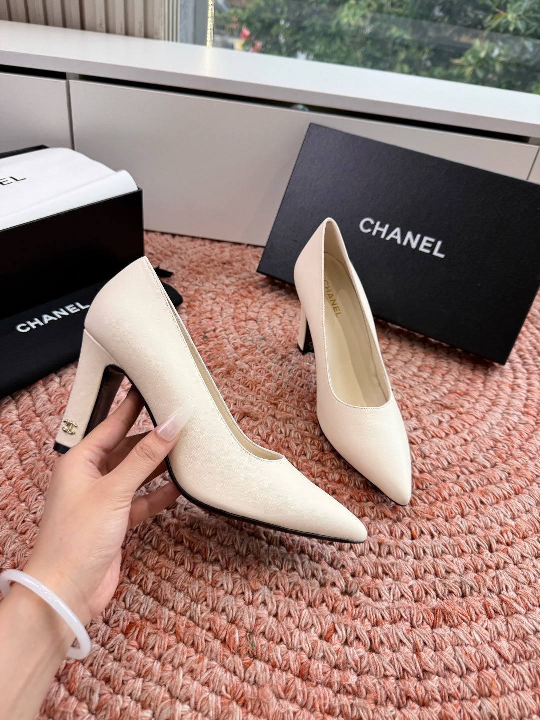 Chanel 26s High Heels Off White Smooth Lambskin