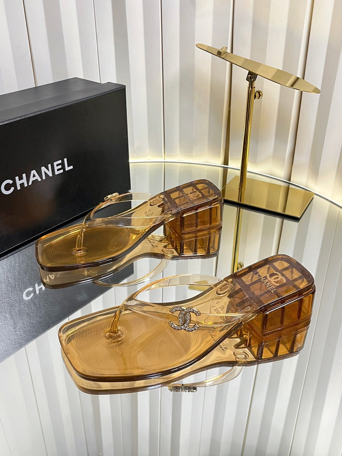 Chanel 26s Transparent Thong Sandals Brown PVC
