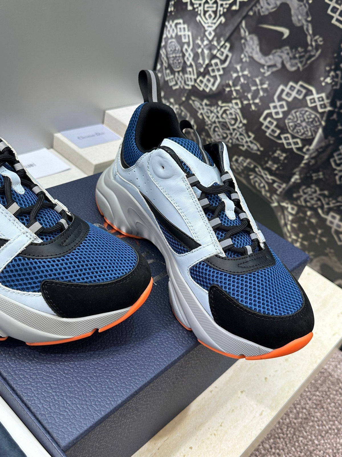 CD 26s Men B22 Sneakers Light Blue Mesh Orange Sole 814925
