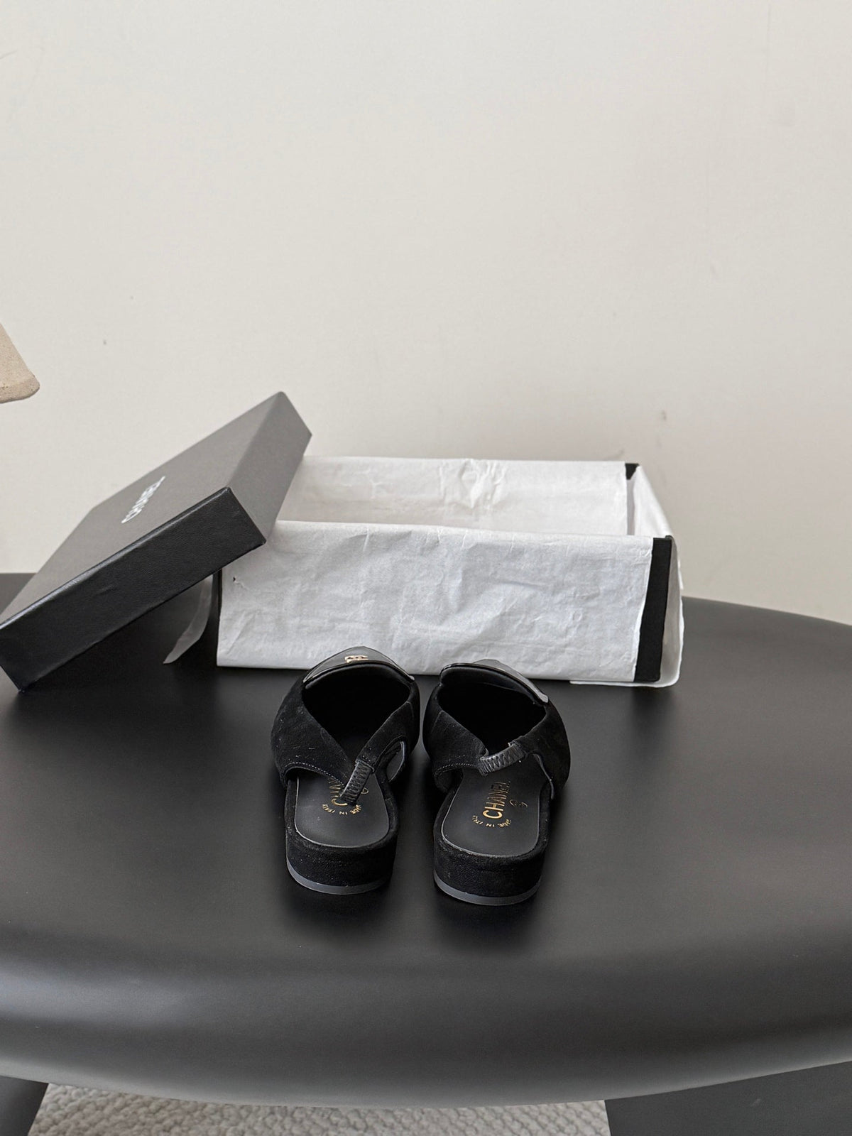 Chanel 26s Slingback Flat Black Suede Calfskin