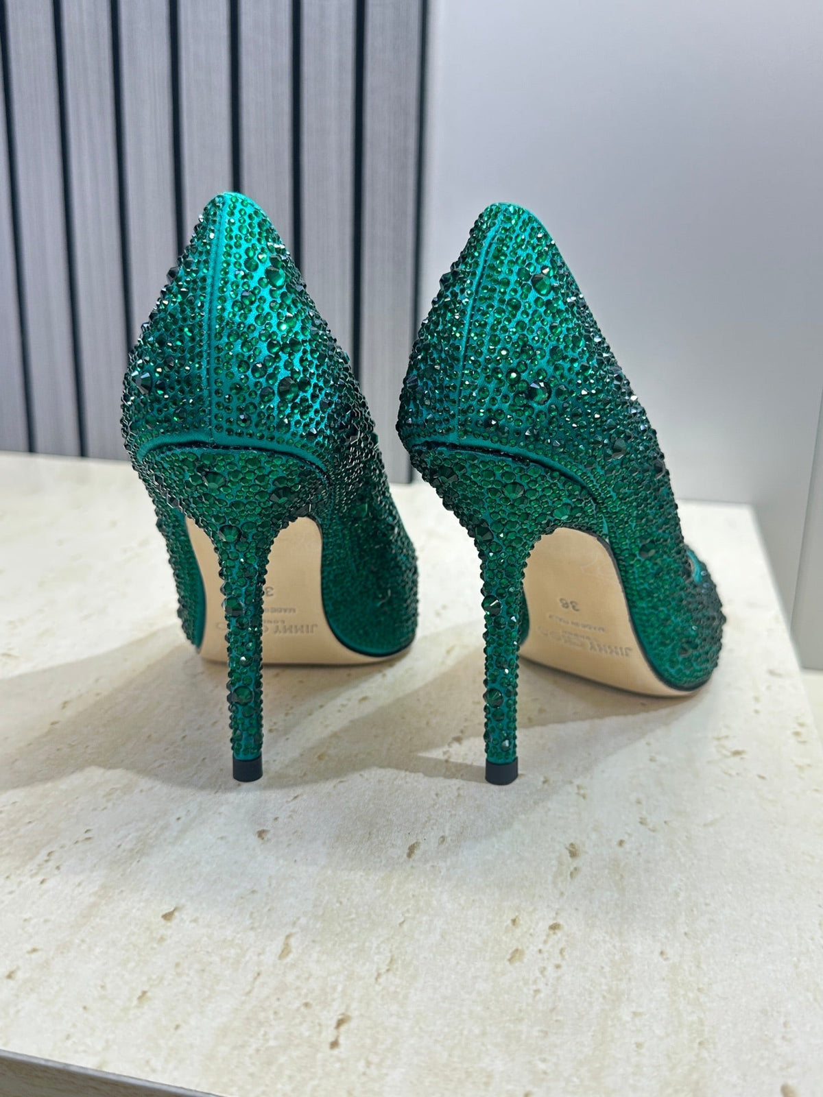 Jimmy Choo 26S High Heels 9.5cm Green Crystal-Embellished 395418