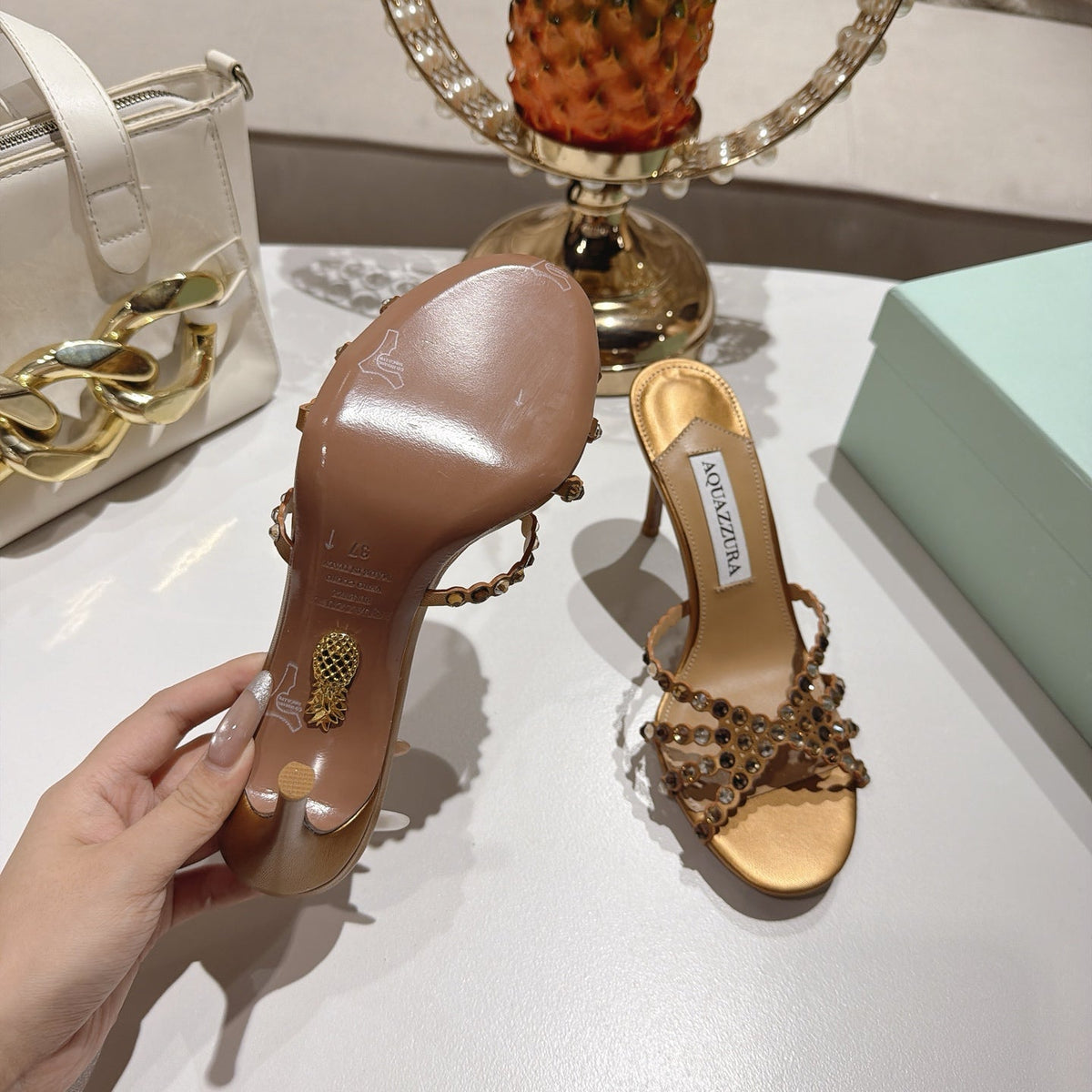 Aquazzura 26S High-Heel Sandals 8.5cm Metallic Gold Calfskin