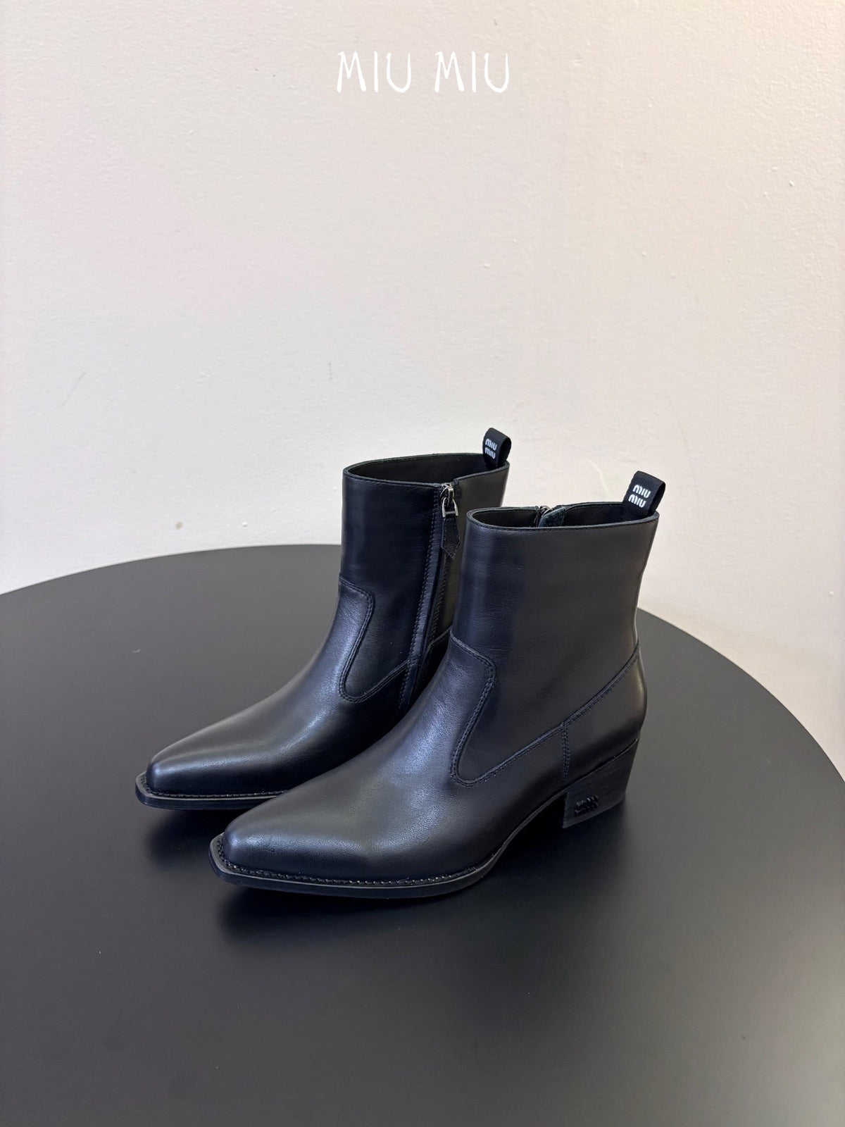 Miumiu 26s Western Ankle Boots Black Calfskin