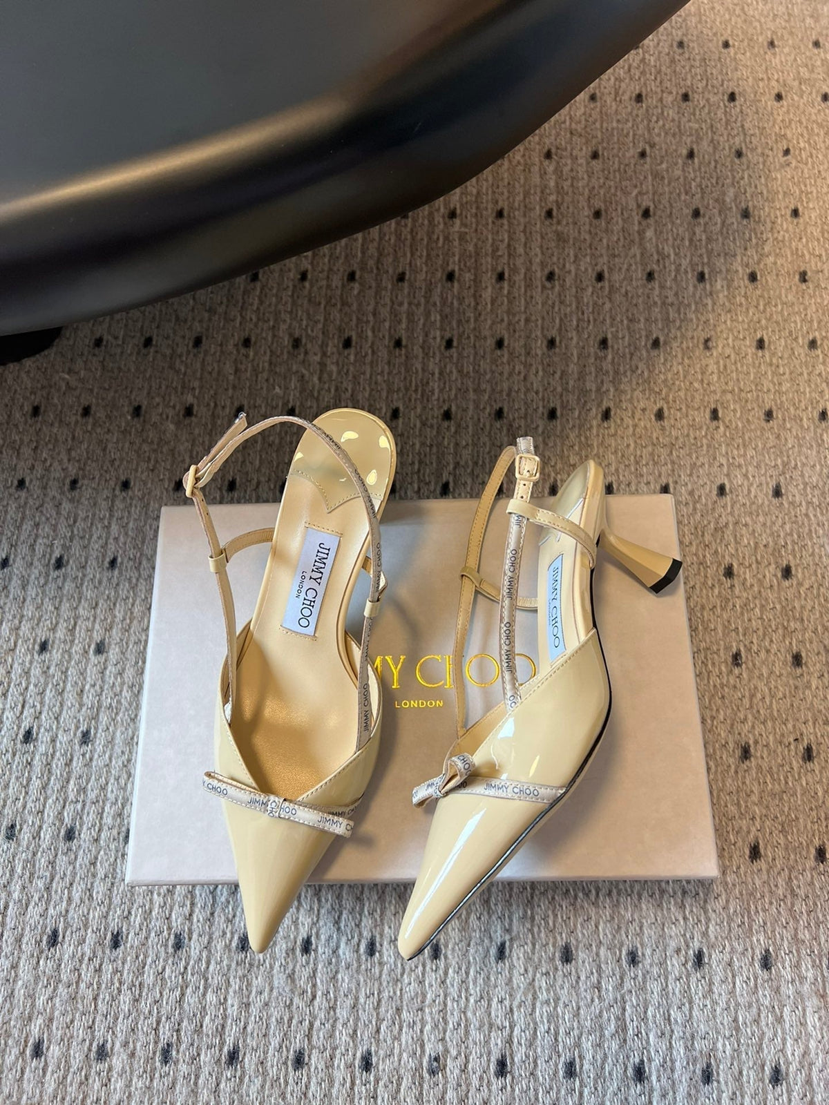 Jimmy Choo 26S Slingback Heels 6.5cm Pastel Yellow Patent Calfskin 394158