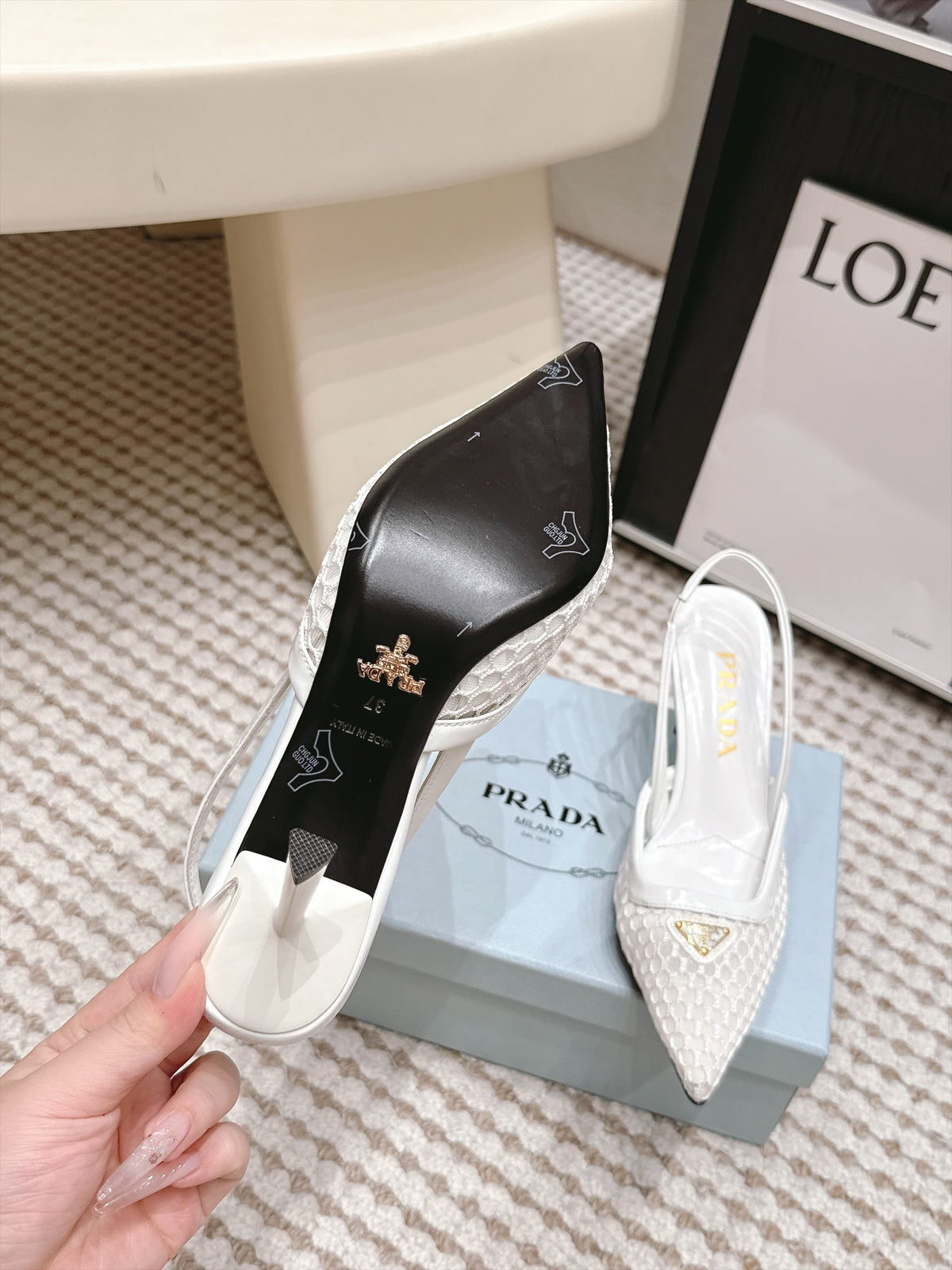 Prada 2026 Pointed-Toe Slingback 75mm Mesh 173939