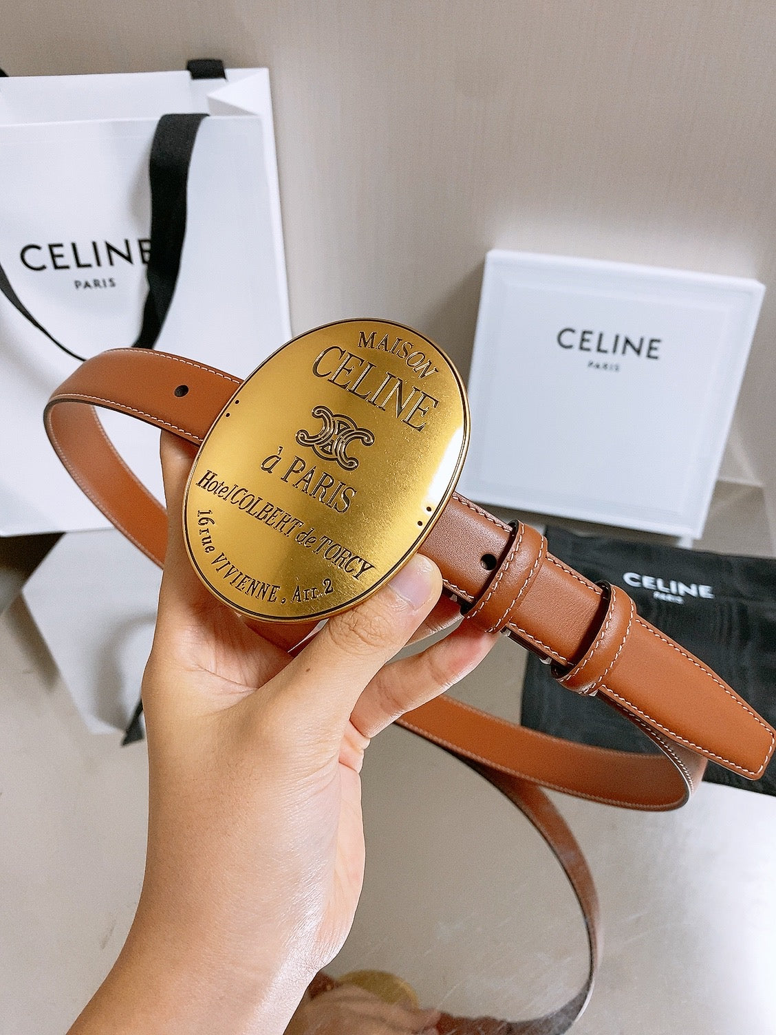 CE 26S Maison Belt 25mm Oval Badge Buckle Taurillon Leather 218505