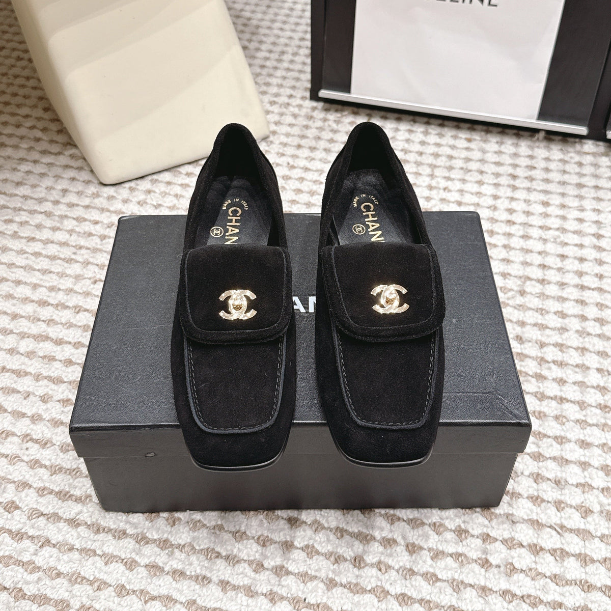 CC 26S Loafers in Black Suede with Gold-Tone CC Logo