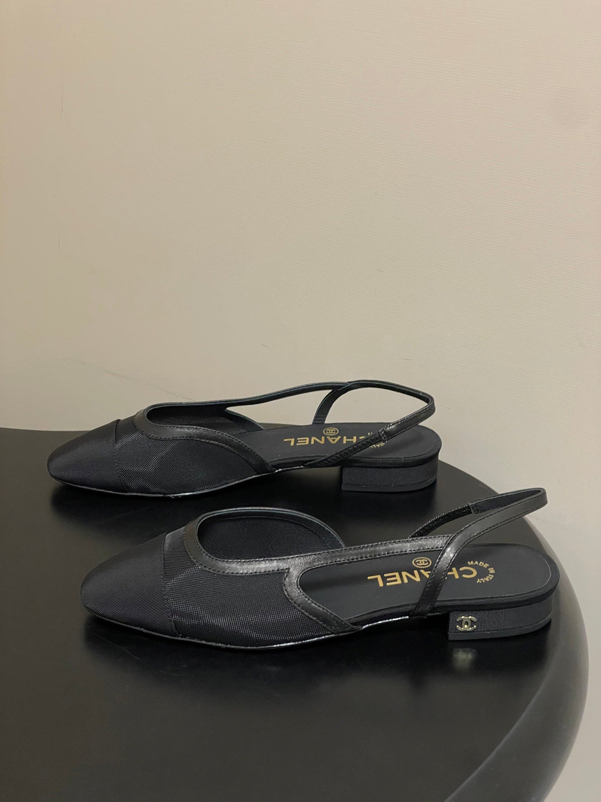 Chanel 26s Slingback Pumps Black Technical Fabric CC Logo