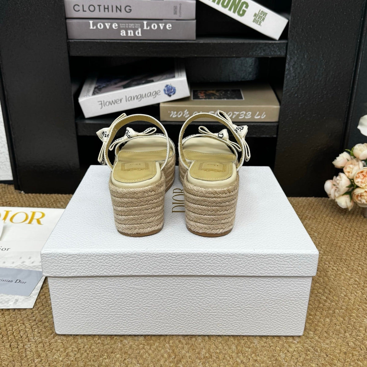 Dior 26s Wedge Sandal Beige Canvas Calfskin
