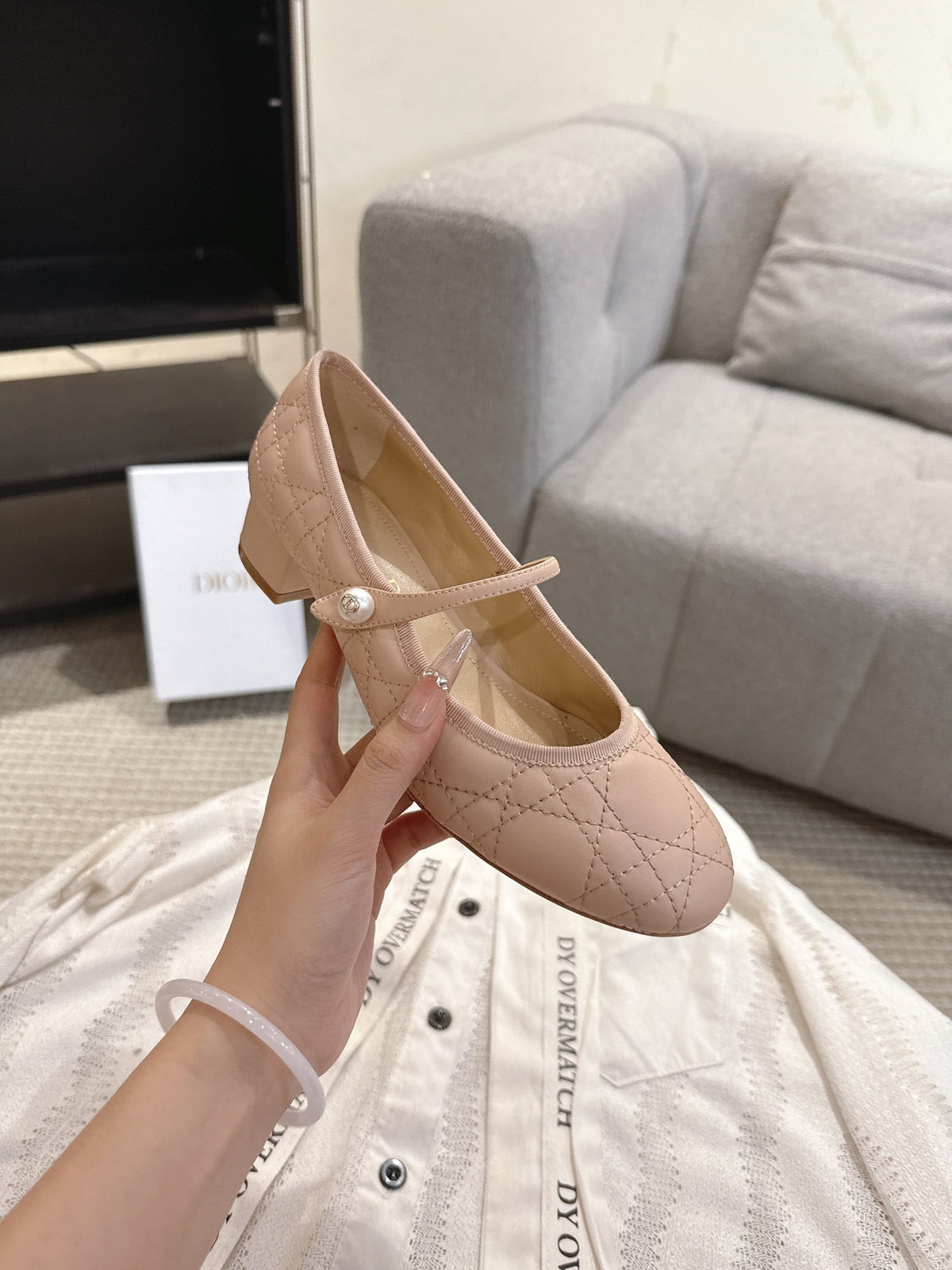 Dior 26s Mary Jane Pumps Nude Lambskin Pearl-Adorned Strap