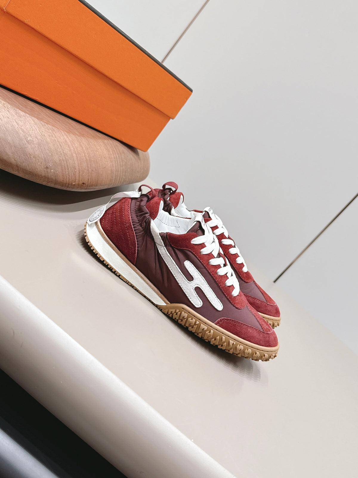 HM 26S Bouncing Sneakers Brown Nylon Red Suede