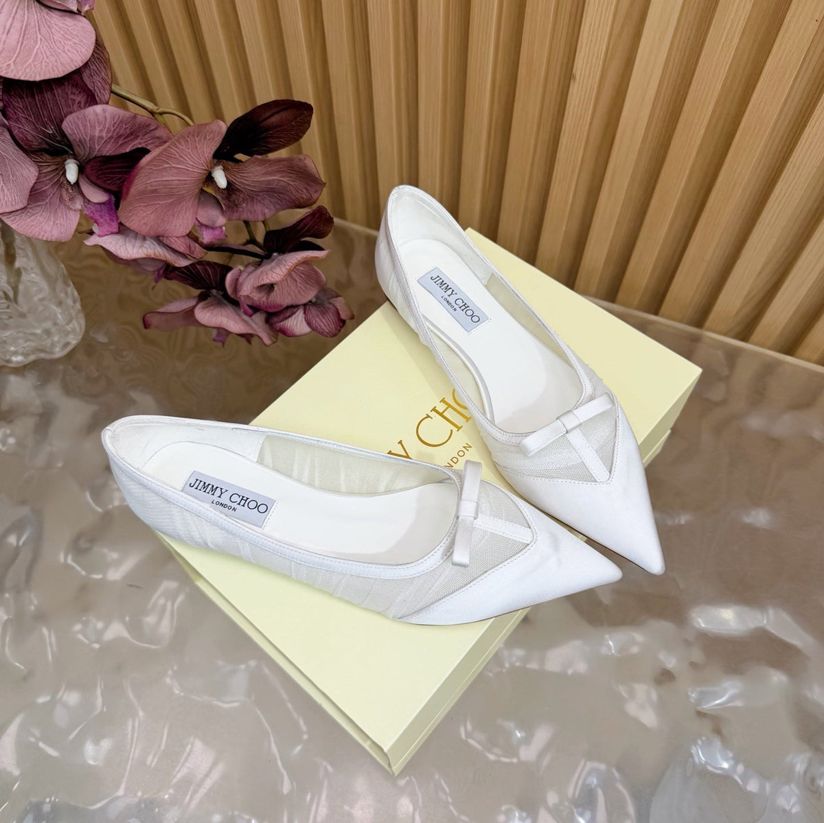 Jimmy Choo 26S Flats White Mesh And Satin 924371